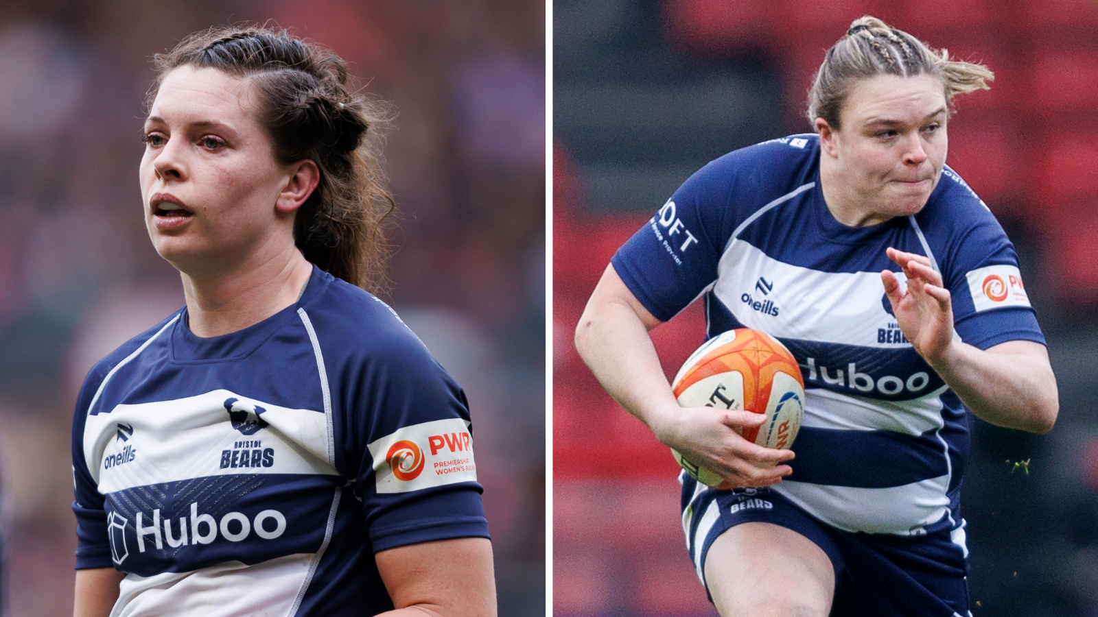 A split-screen image featuring action shots of Abbie Ward and Sarah Bern