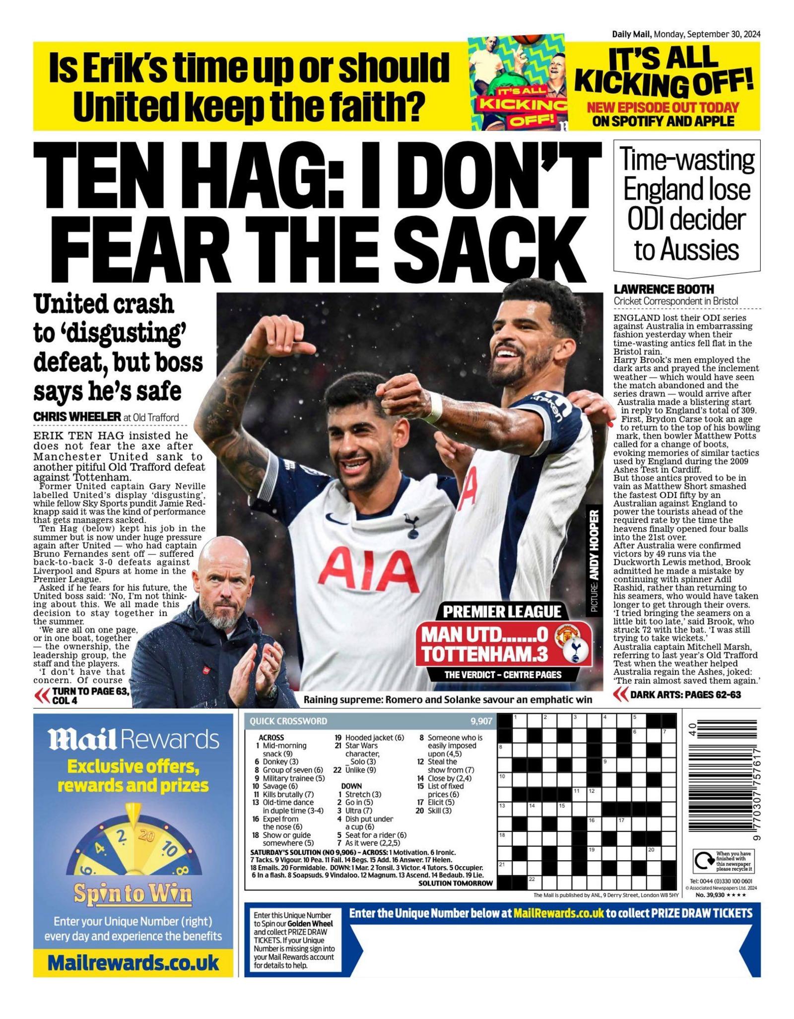 Back page of the Daily Mail on 30 September 2024