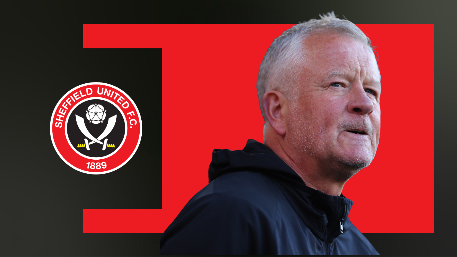 A photo of Chris Wilder next to the Sheffield United club badge