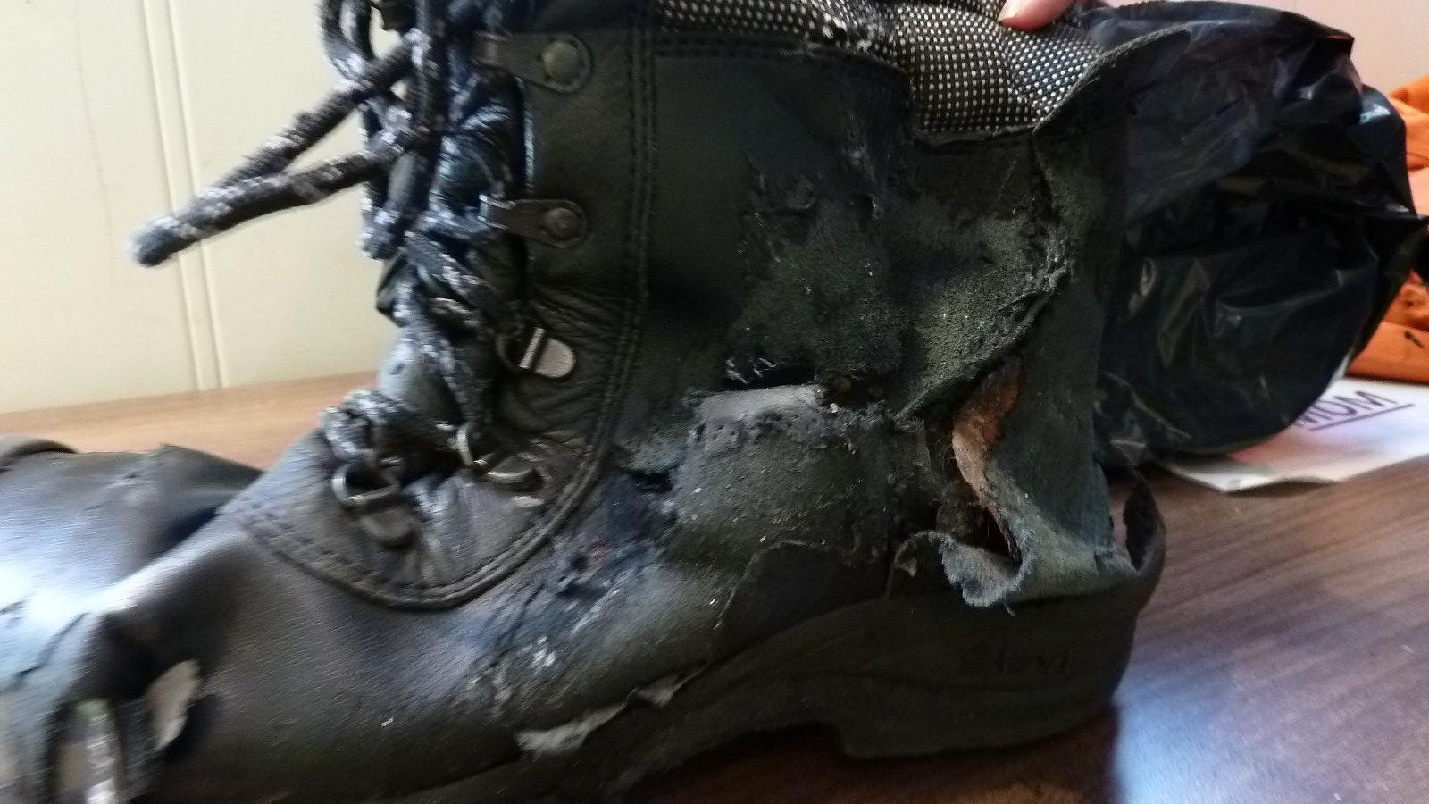 Martin Hill's damaged boot