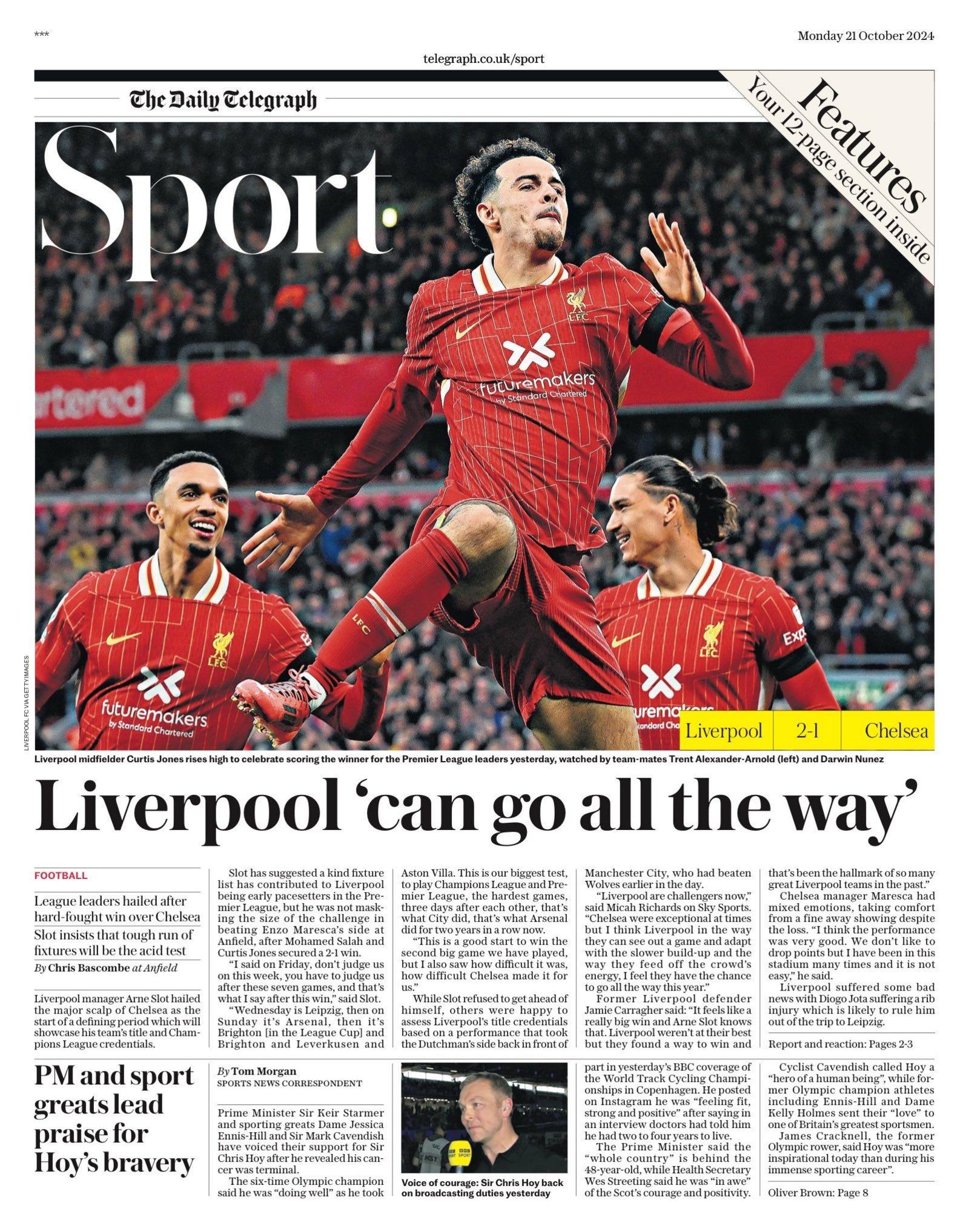 Monday's Daily Telegraph