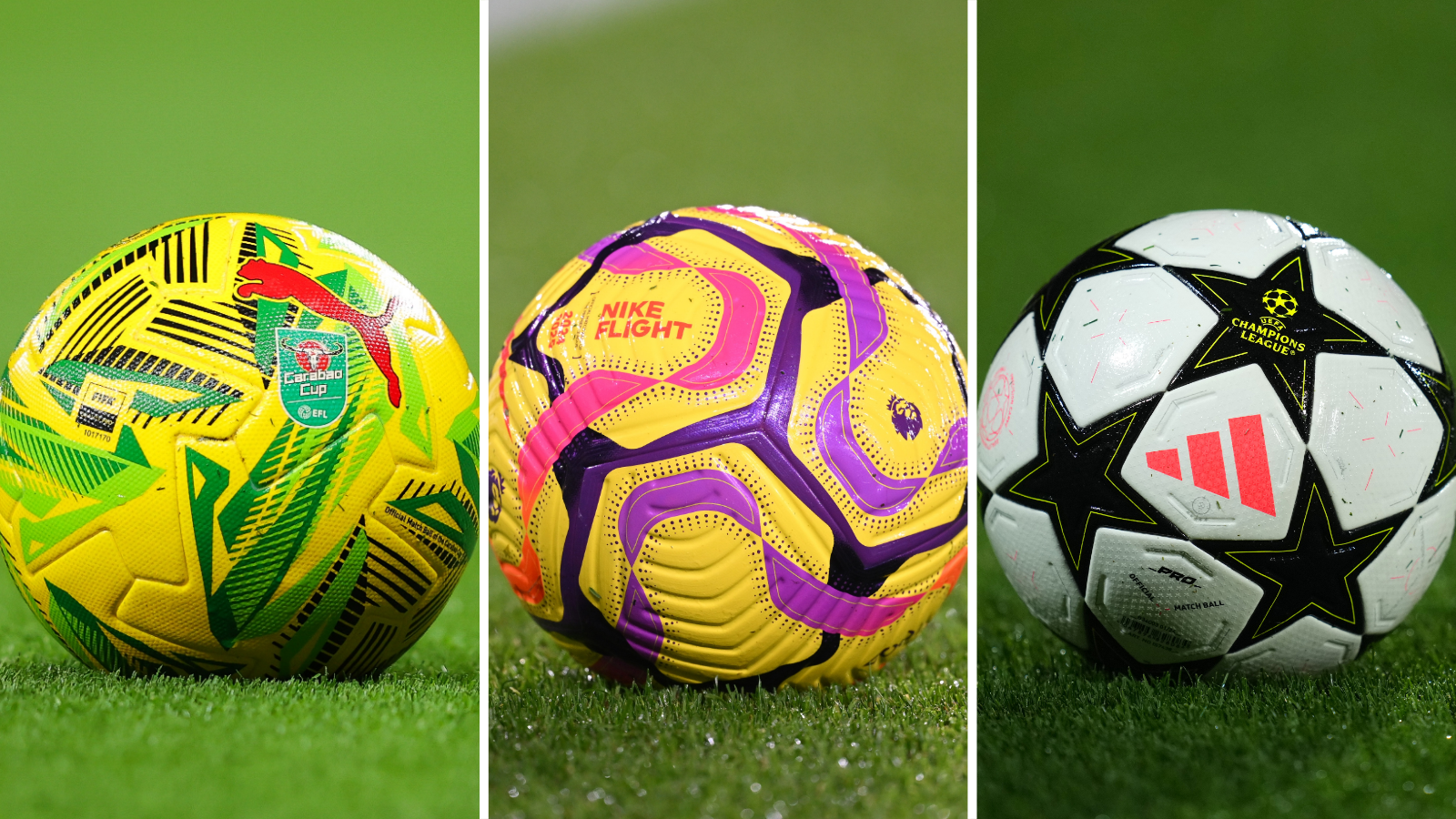 The balls used in the Carabao Cup, Premier League and Champions League this season