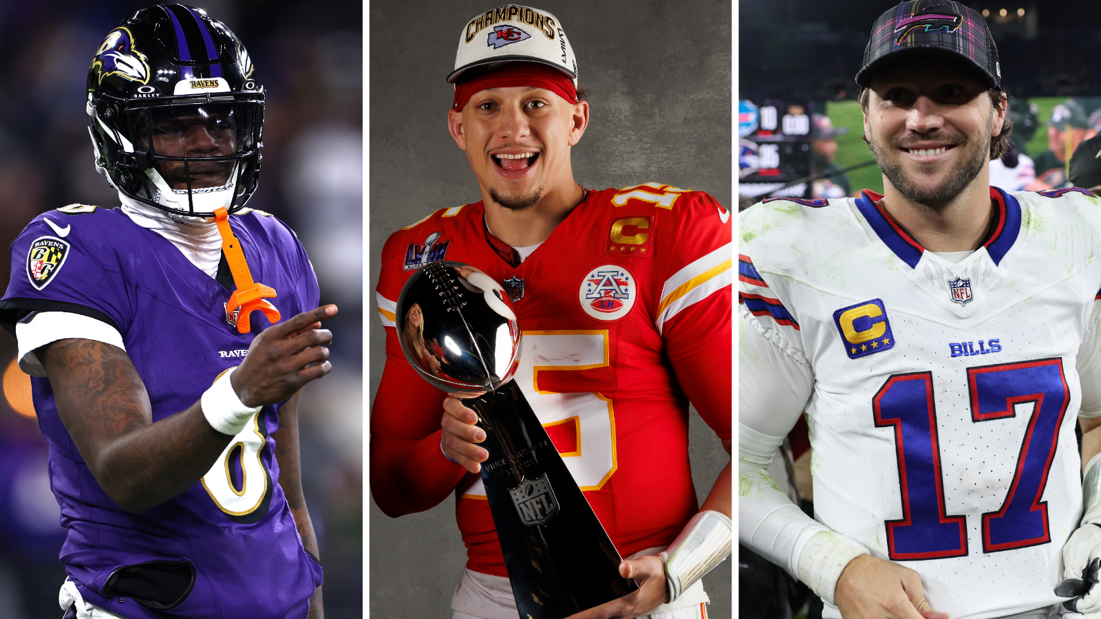 Quarterbacks Lamar Jackson, Patrick Mahomes and Josh Allen