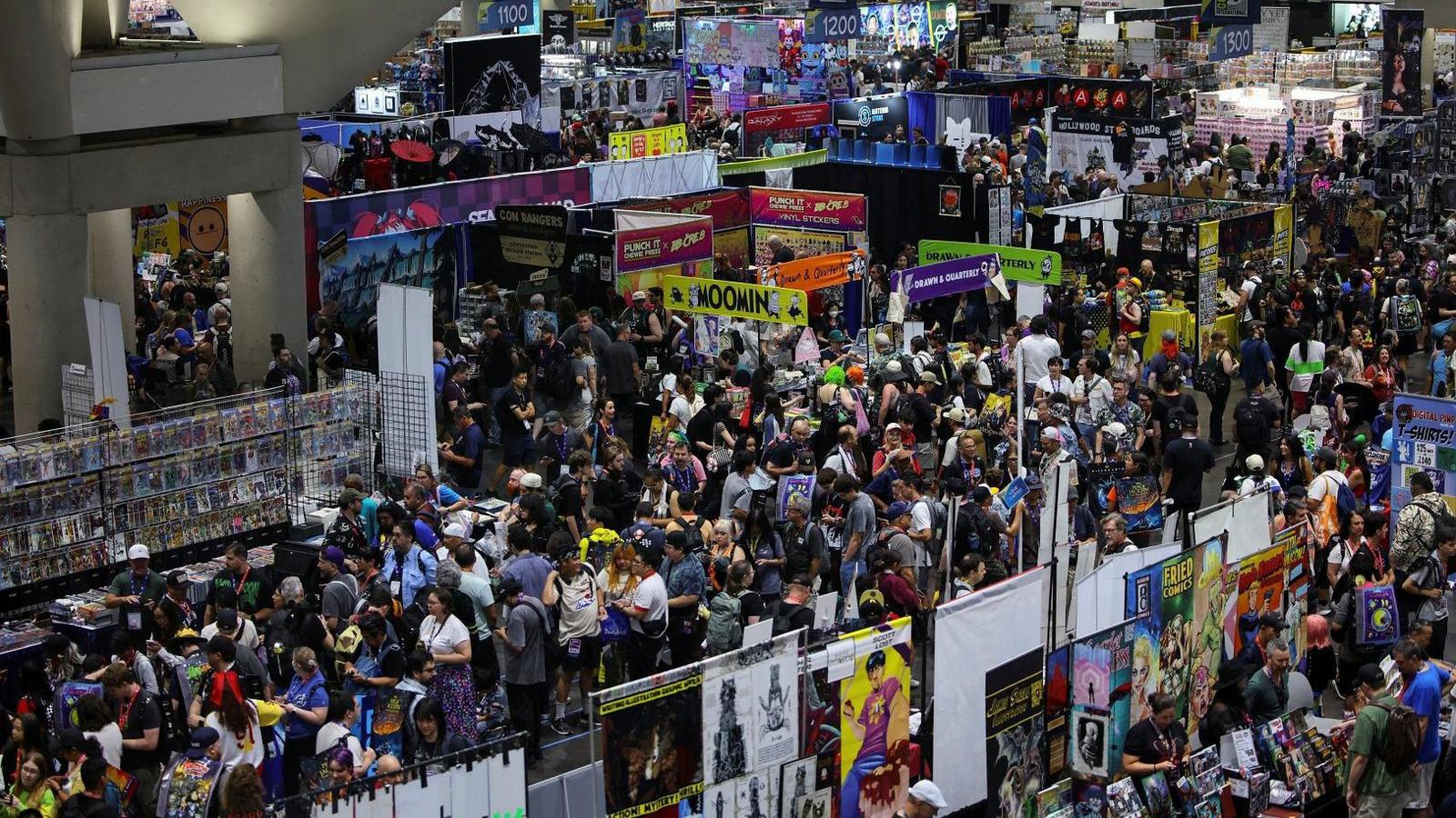 Crowds of attendees seen from above at Comic Con