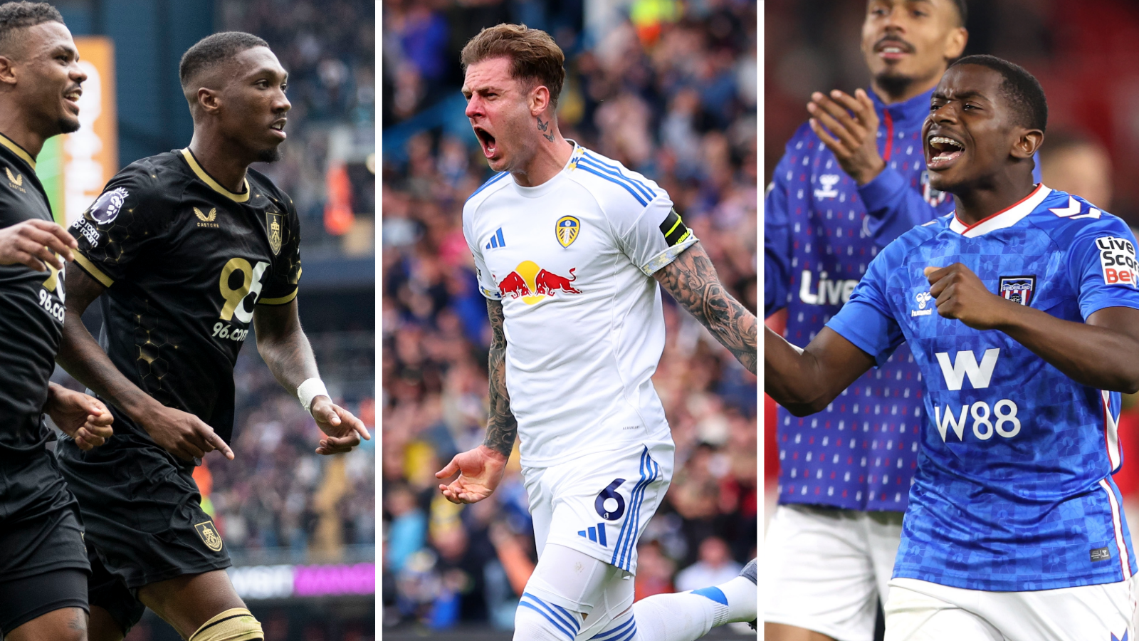  Burnley's Jaidon Anthony, Leeds' Joe Rodon and Sunderland's Noah Sadiki celebrate