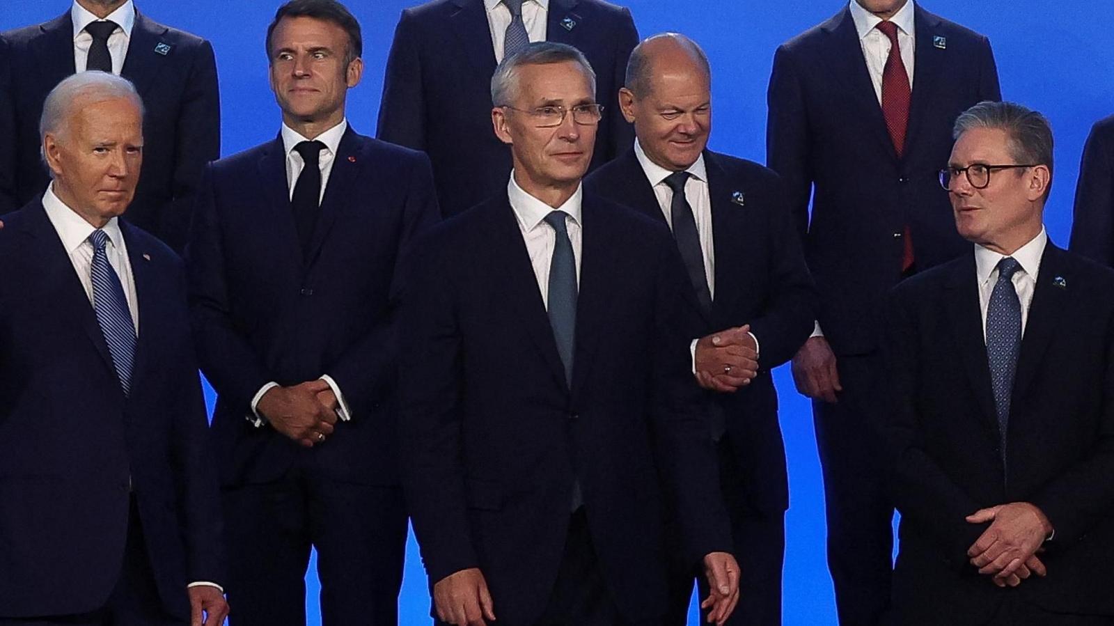 US President Joe Biden, French President Emmanuel Macron, Nato Secretary General Jens Stoltenburg, German Chancellor Olaf Scholz and UK PM Sir Keir Starmer at the Nato summit