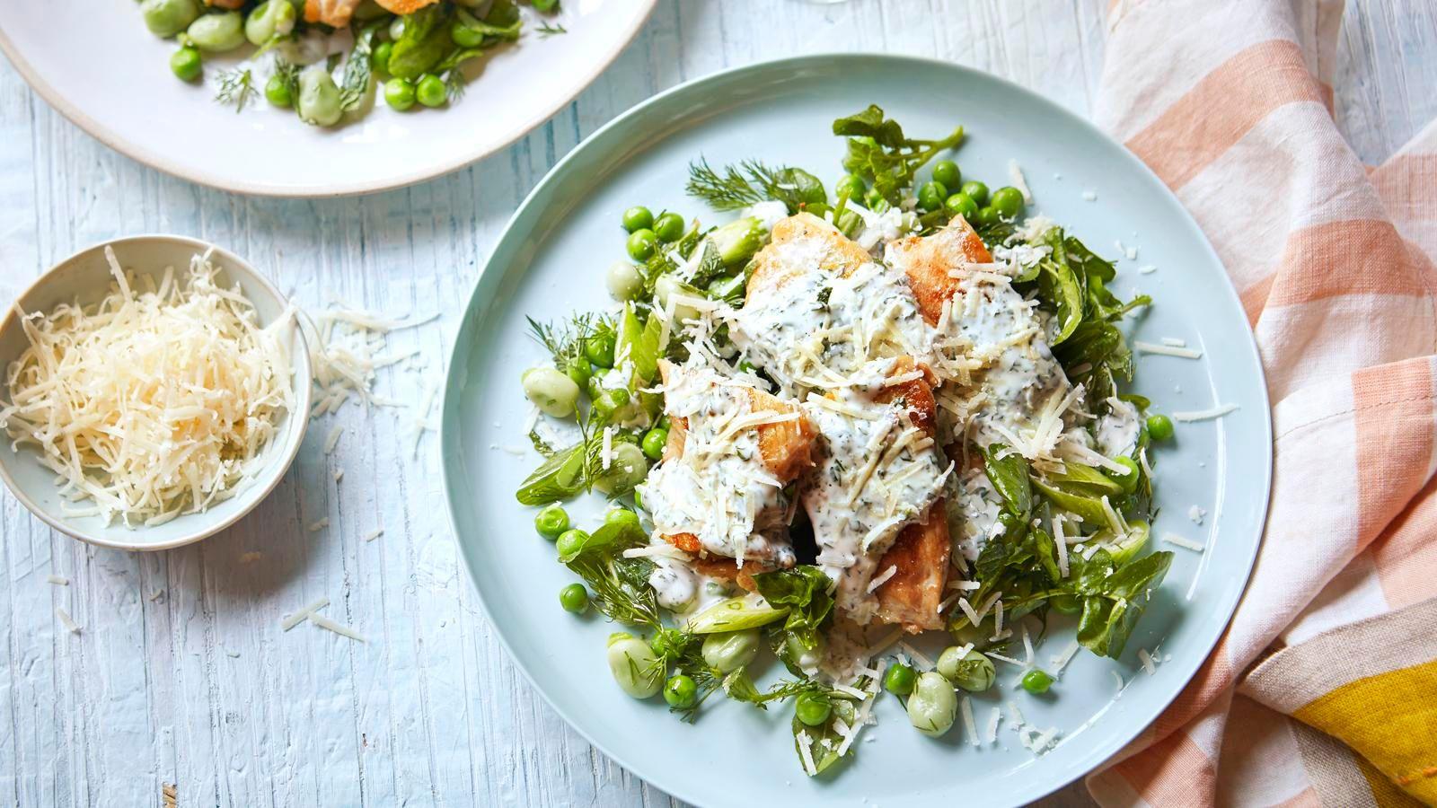 Spring pea and chicken salad