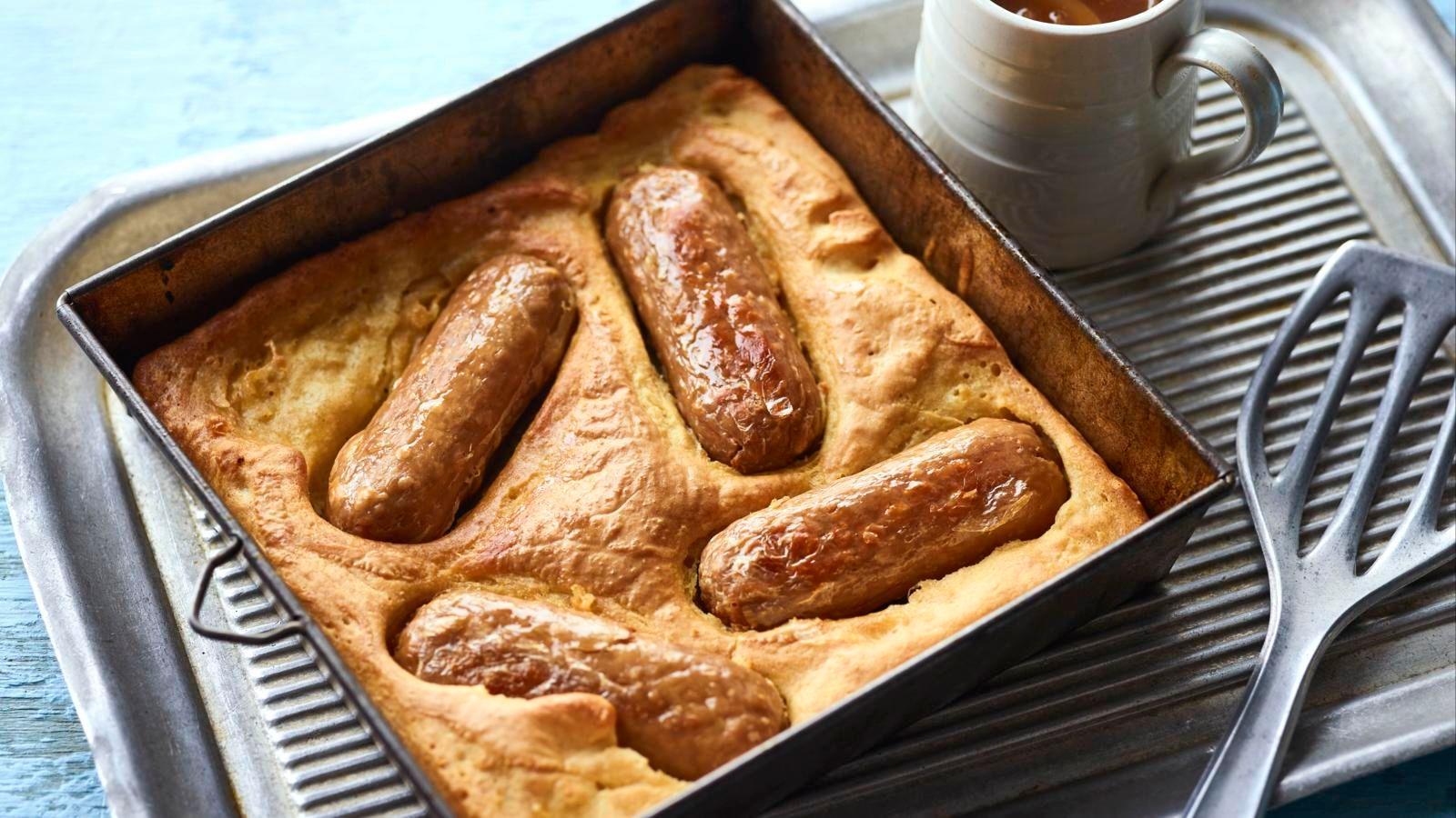 Vegan toad-in-the-hole with red onion gravy