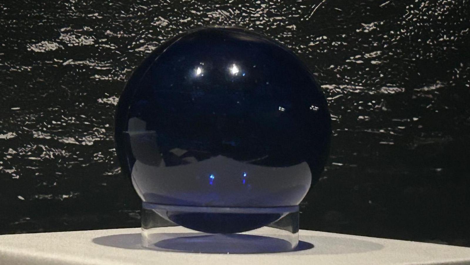 A large, blue ball on display at Lincoln Castle