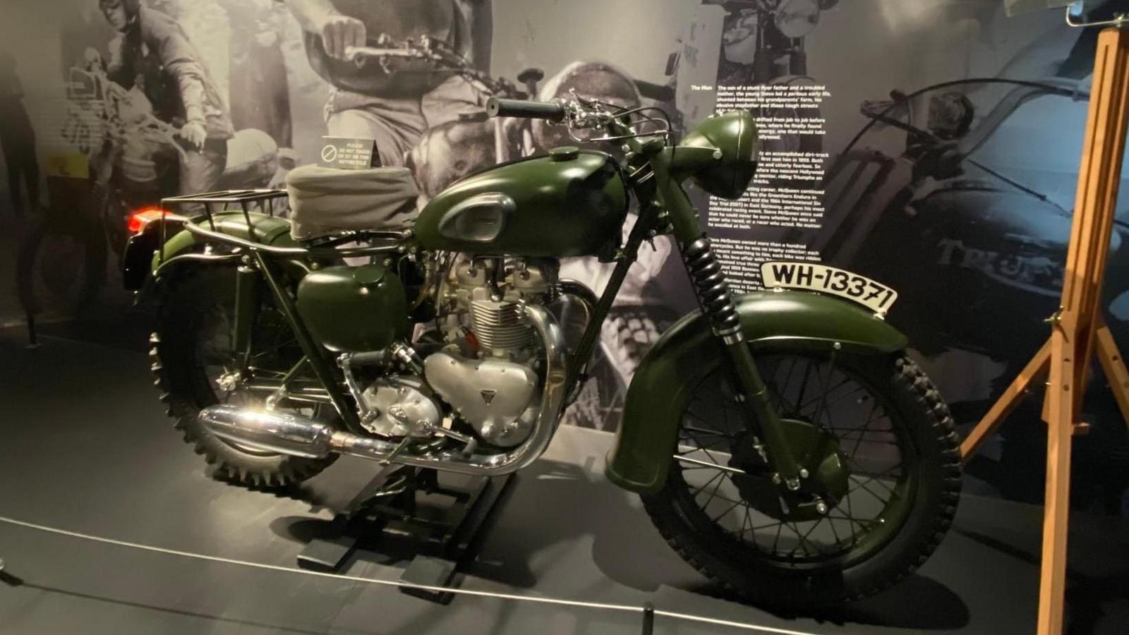 A vintage green motorcycle