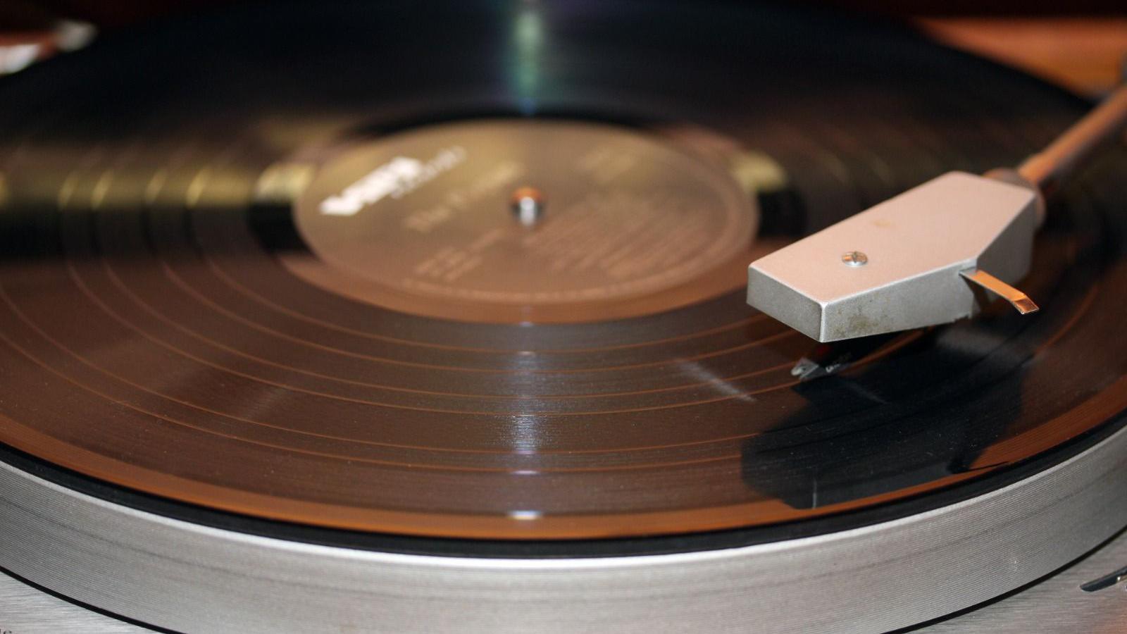 A LP playing on a record player