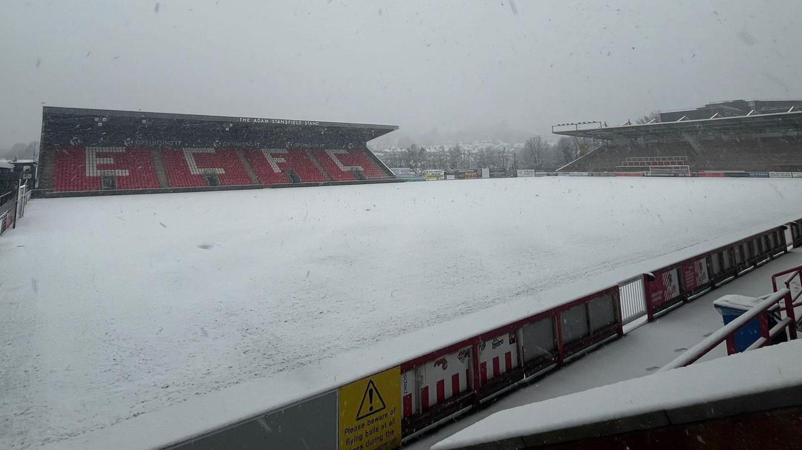 Exeter City's St James Park ground under a blanket of snow