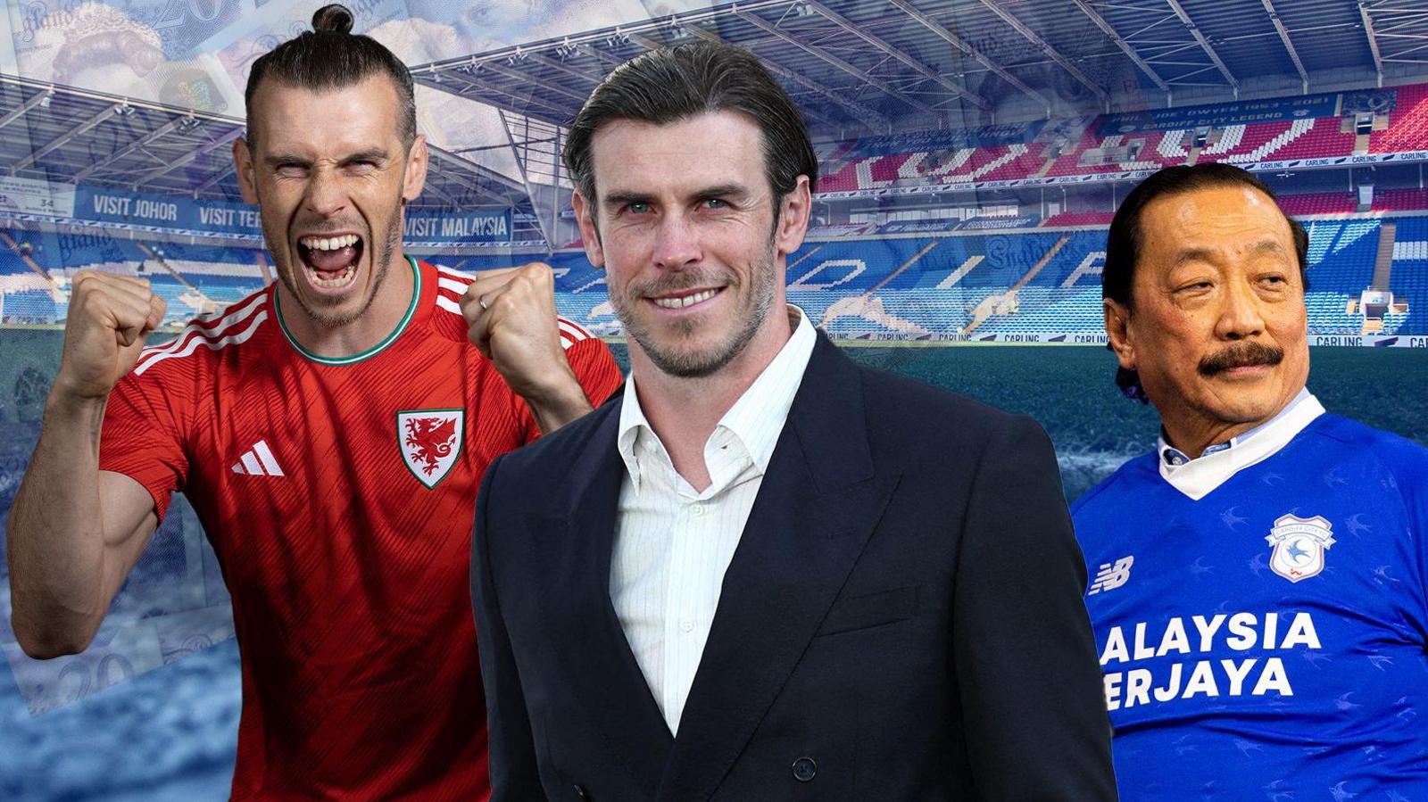 (Left to right) Ex-Wales captain Gareth Bale as a player, Gareth Bale after retirement, Cardiff owner Vincent Tan