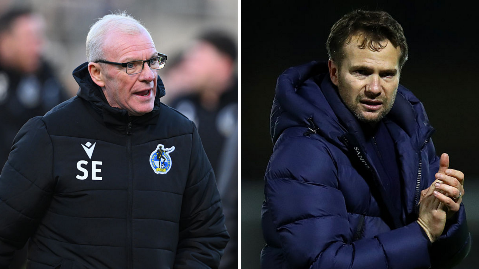 Split image showing Bristol Rovers manager Steve Evans and Plymouth boss Tom Cleverley