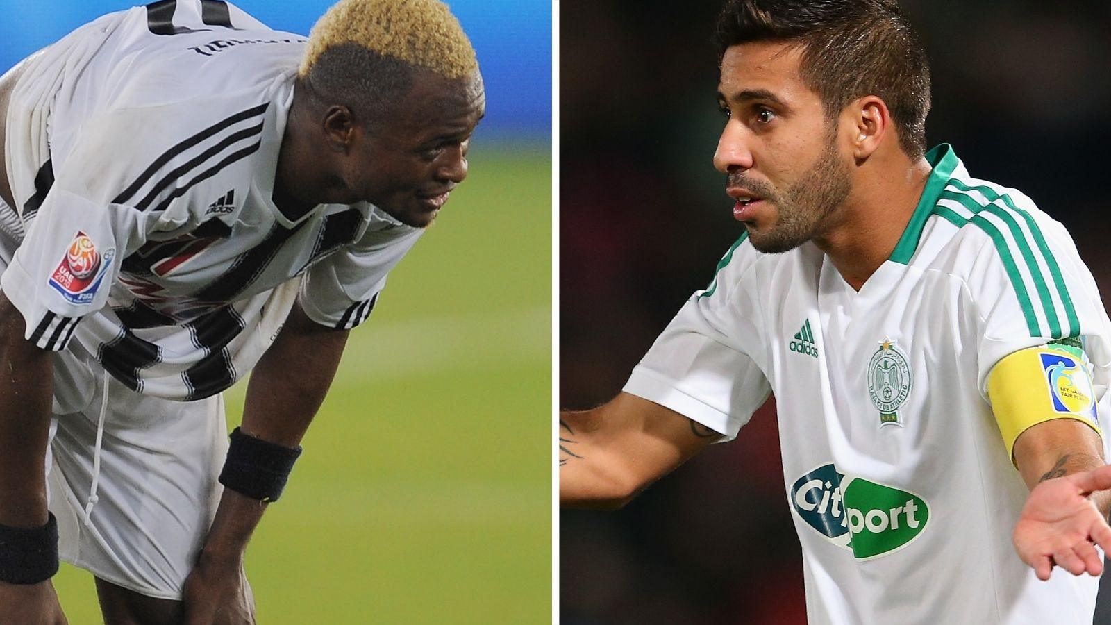 A composite image shows Mulota Kabangu of TP Mazembe leaning forwards with his hands on his knees and Mohsine Moutaouali of Raja Casablanca shrugging during games at the Club World Cup