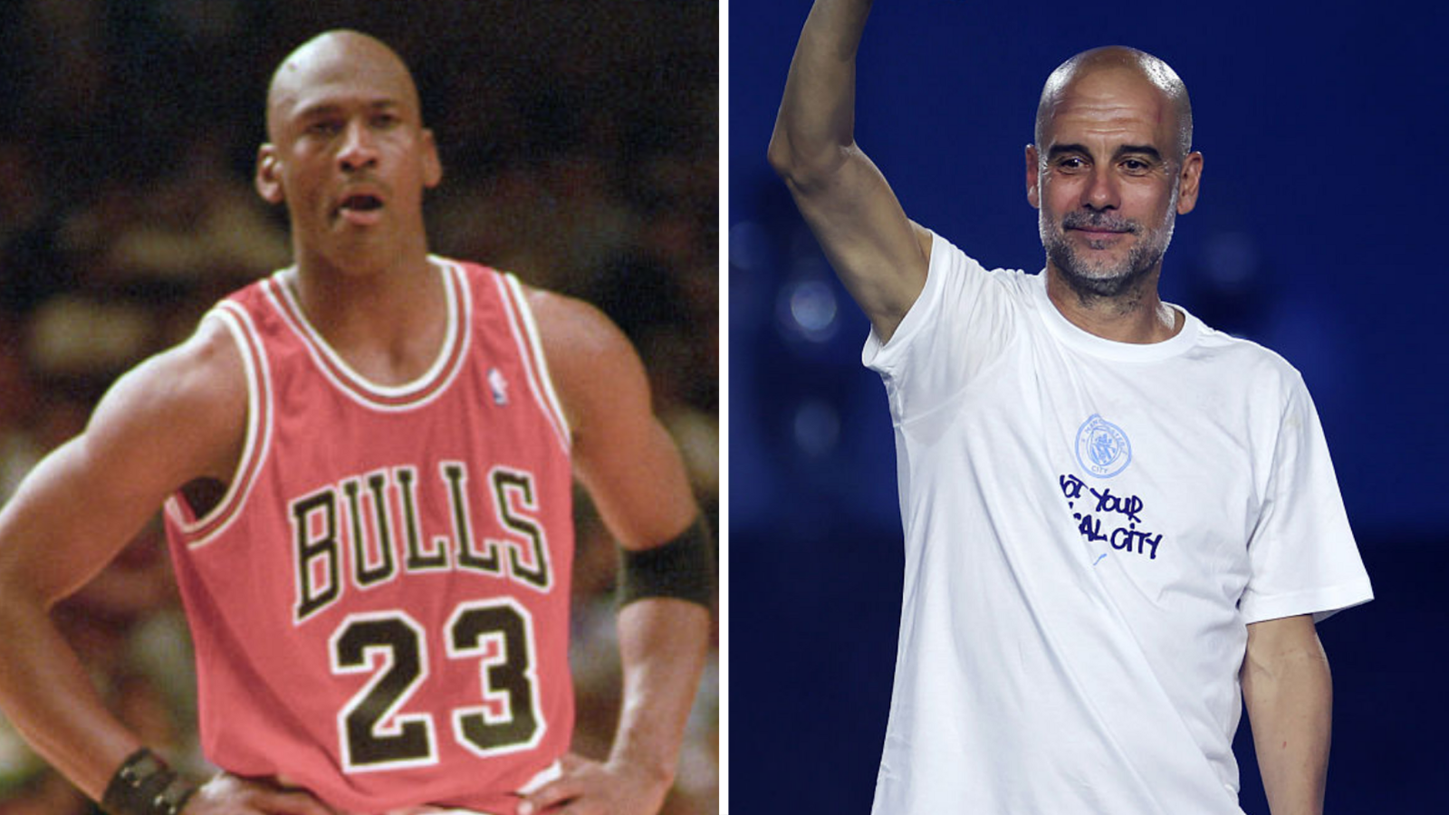 A split picture of Michael Jordan and Pep Guardiola