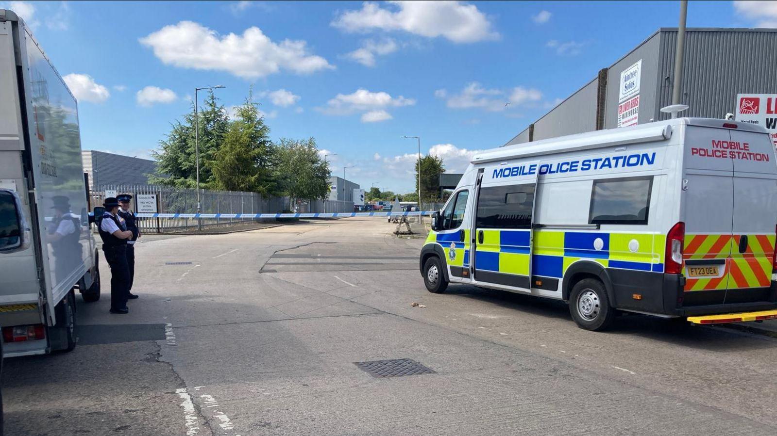 Mobile police station van at Liver Industrial Estate in Aintree