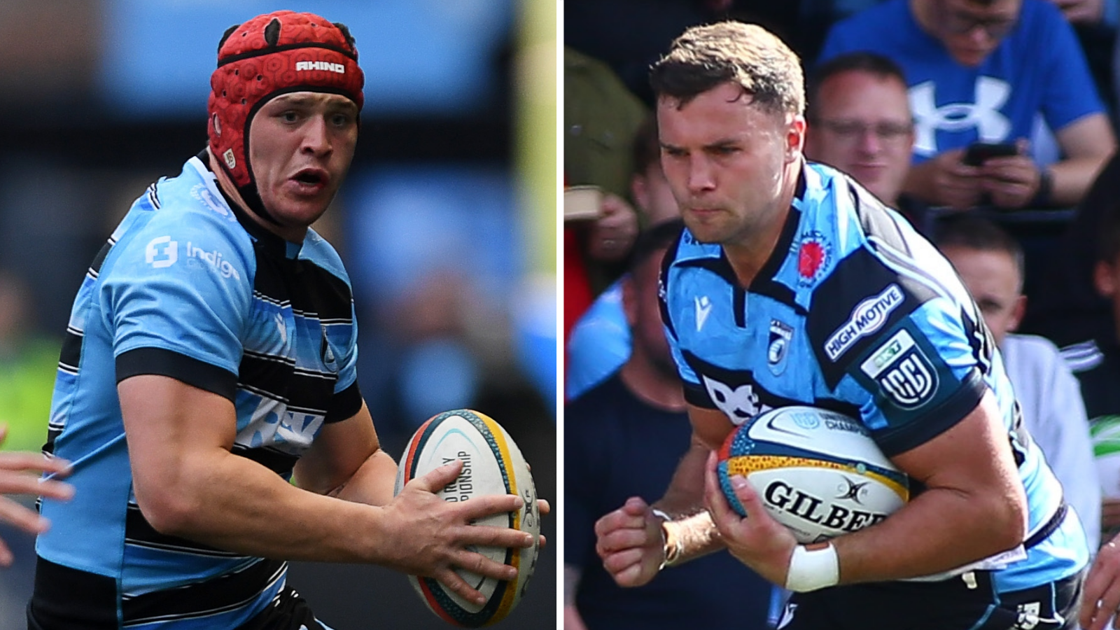 James Botham and Mason Grady carrying the ball for Cardiff