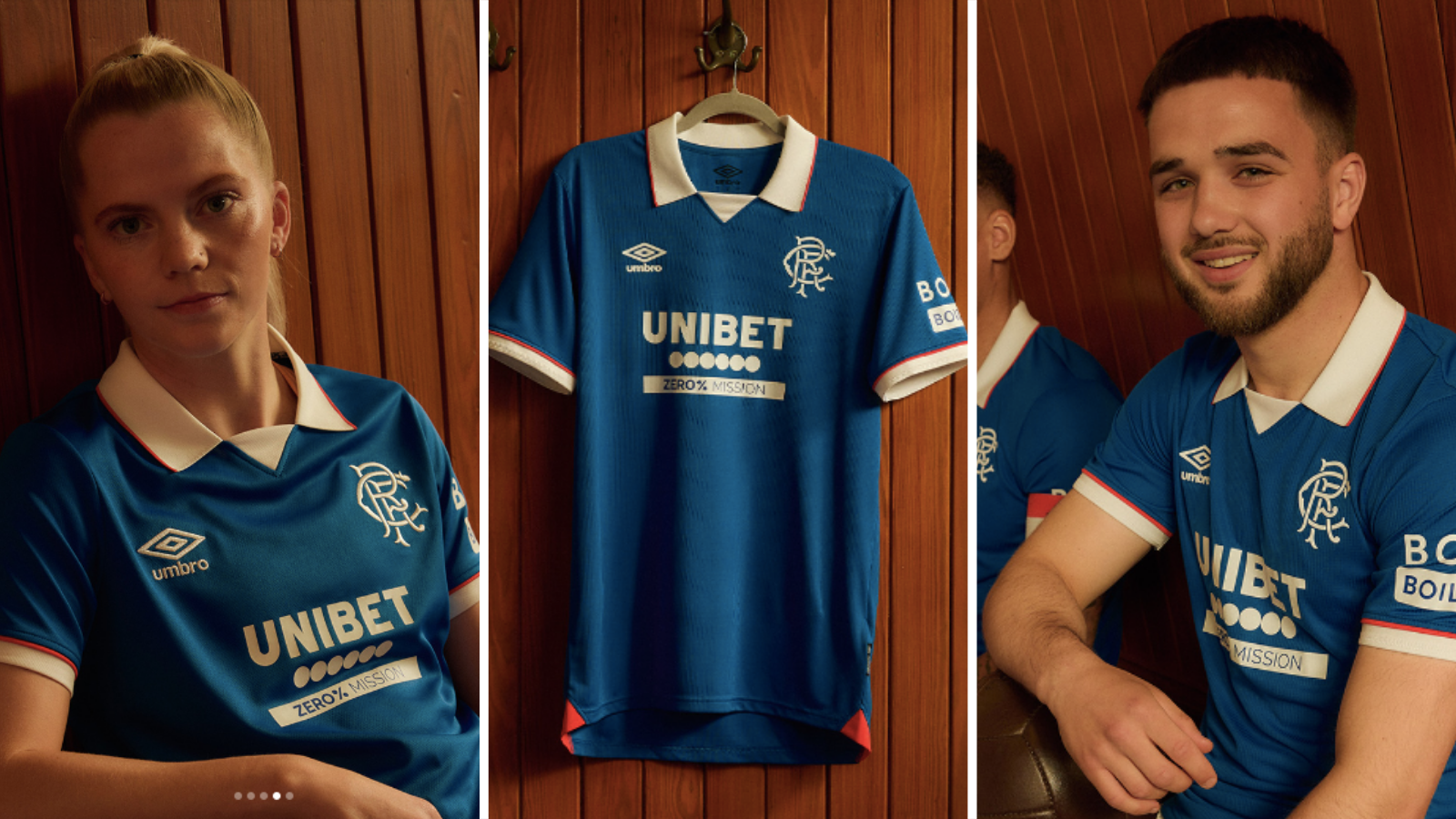 Brogan Hay and Nico Raskin wear the new Rangers home kit.