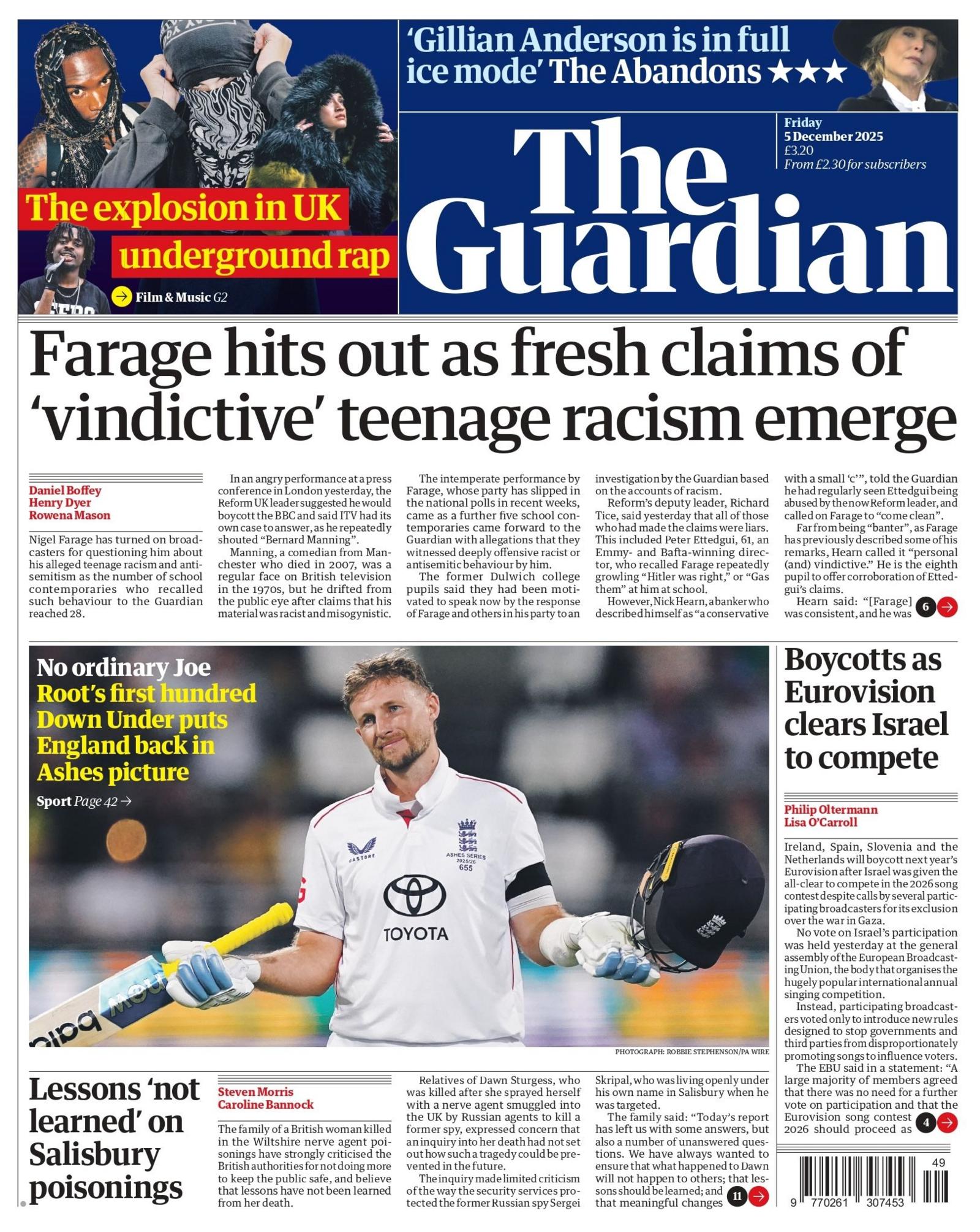 “Farage sulmon ndërsa dalin në pah pretendime të reja për racizëm ‘hakmarrës’ midis adoleshentëve”, shkruhet në titullin kryesor në faqen e parë të gazetës Guardian.