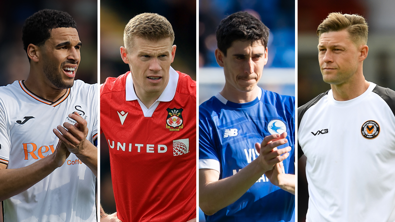 Swansea City's Ben Cabango, Wrexham's James MacClean, Cardiff City's Callum O'Dowda and Newport County's James Clarke.