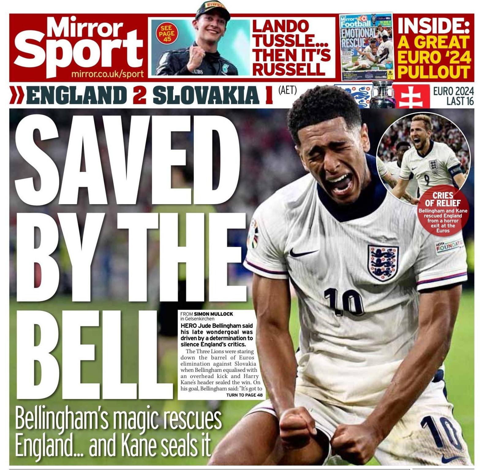 Dailly Mirror's back page