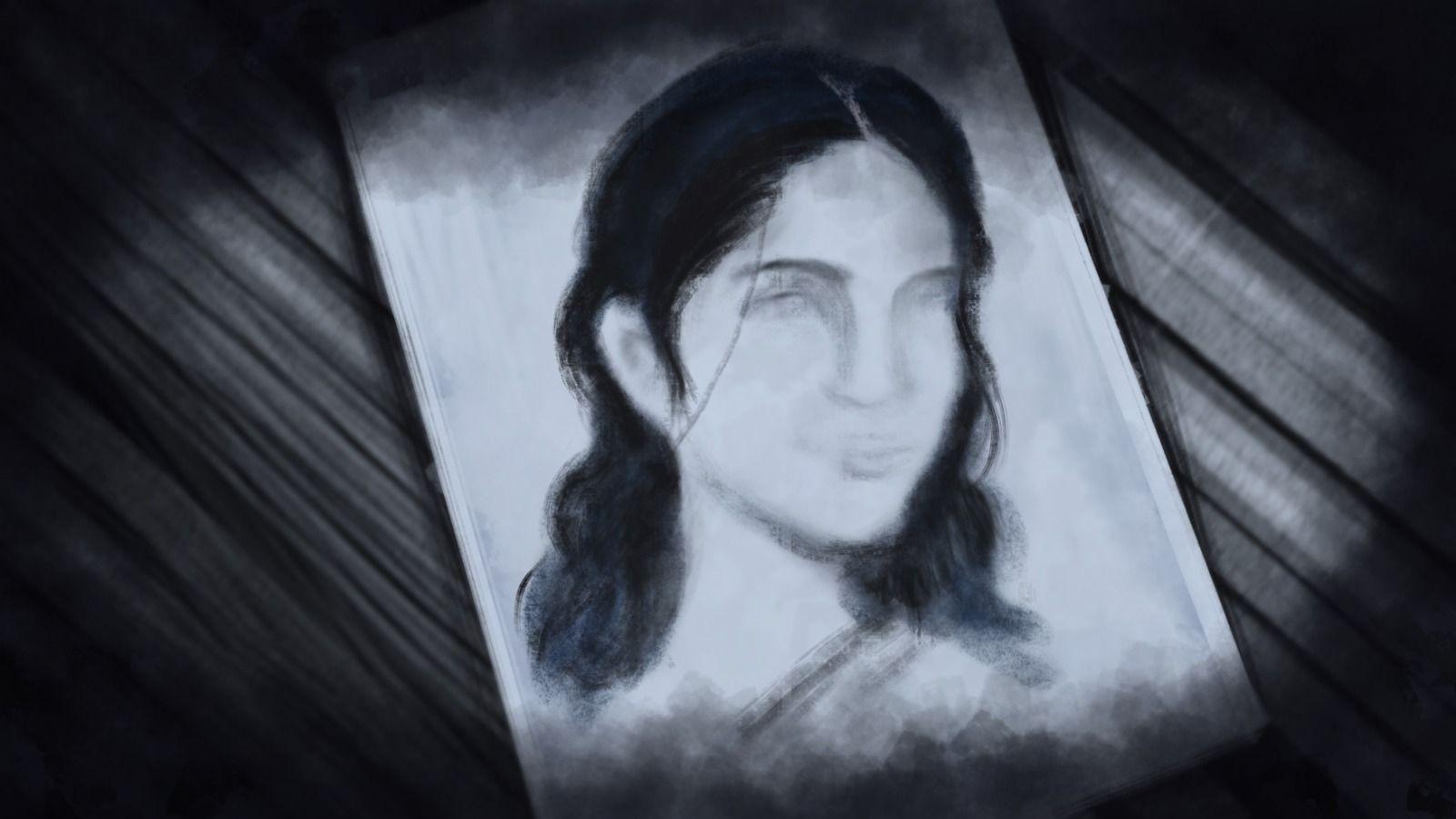 An illustration of a woman with black hair. Her facial features are not clearly delineated