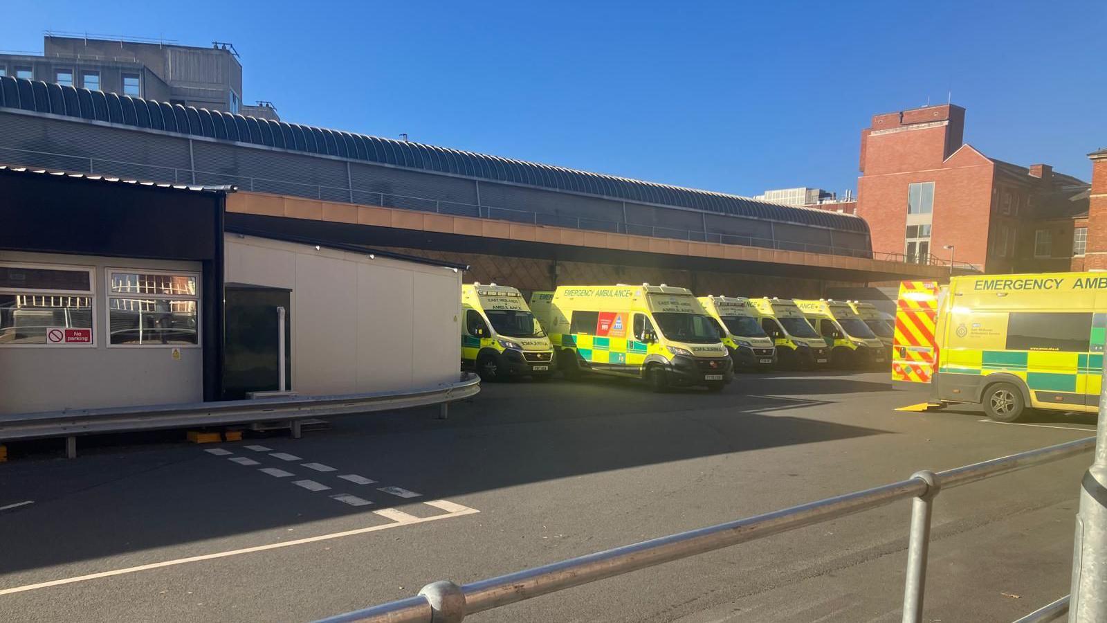 Ambulances outside A&E in Leicester