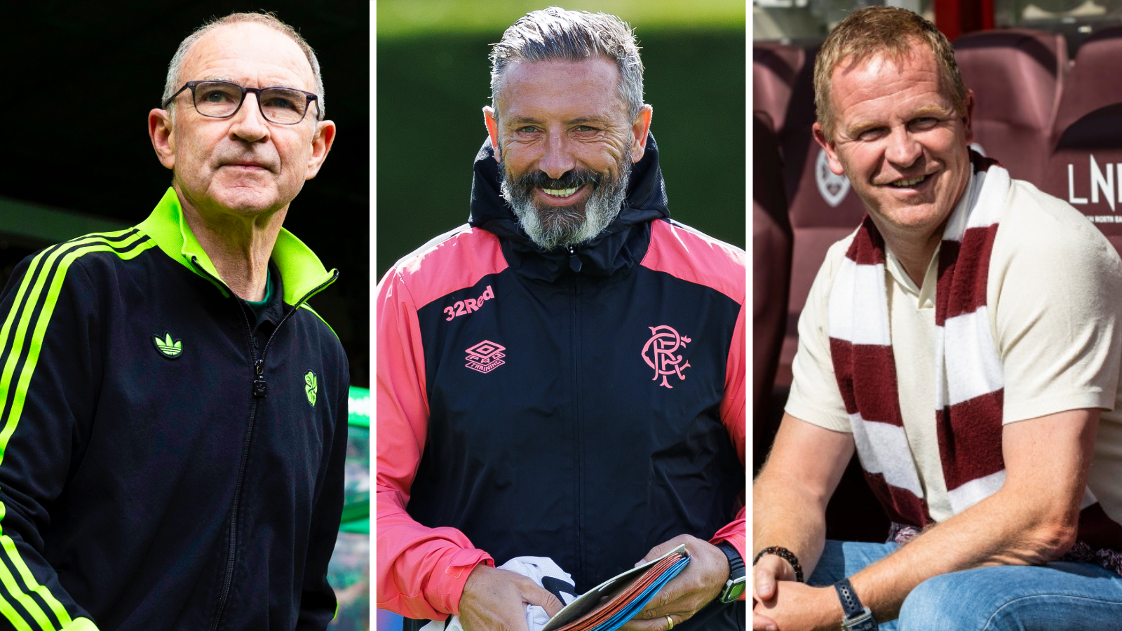 Celtic manager Martin O'Neill, Rangers manager Derek McInnes and Hearts head coach Wouter Vrancken