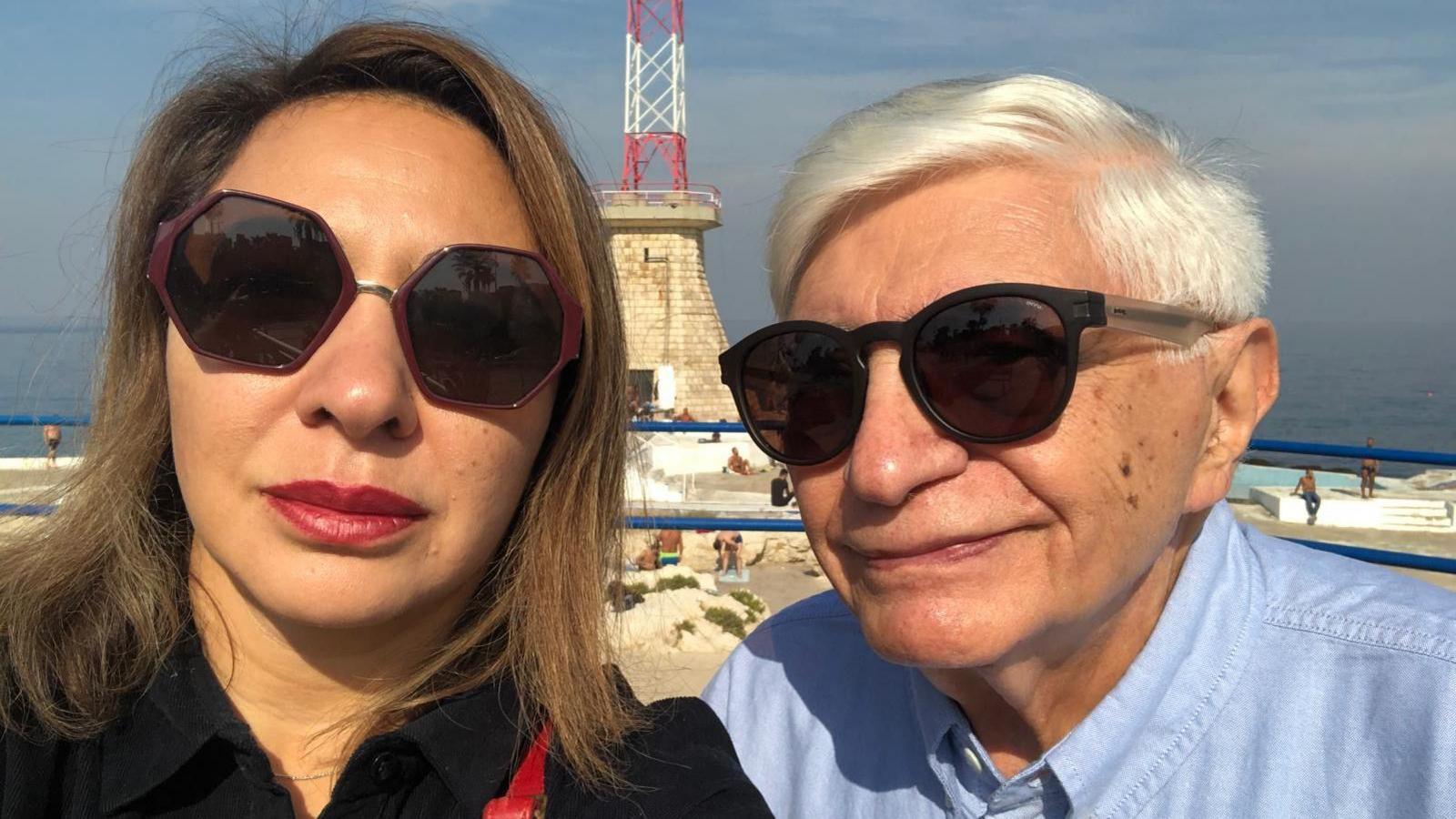 Mona with her father, Amine, along the seafront in Beirut, Lebanon