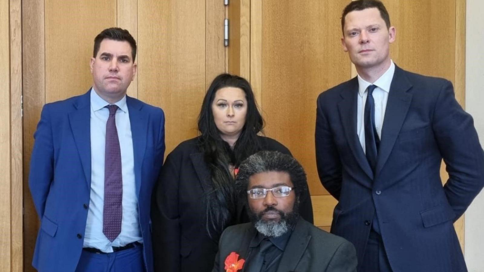 Zane's parents with Justice Secretary Alex Chalk (right) and Labour MP Richard Burgon (left)