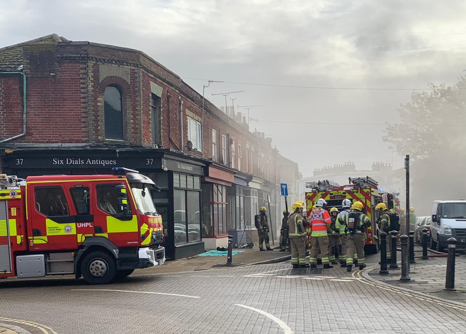 Firefighters in a smoke-filled Northam Road, Southampton