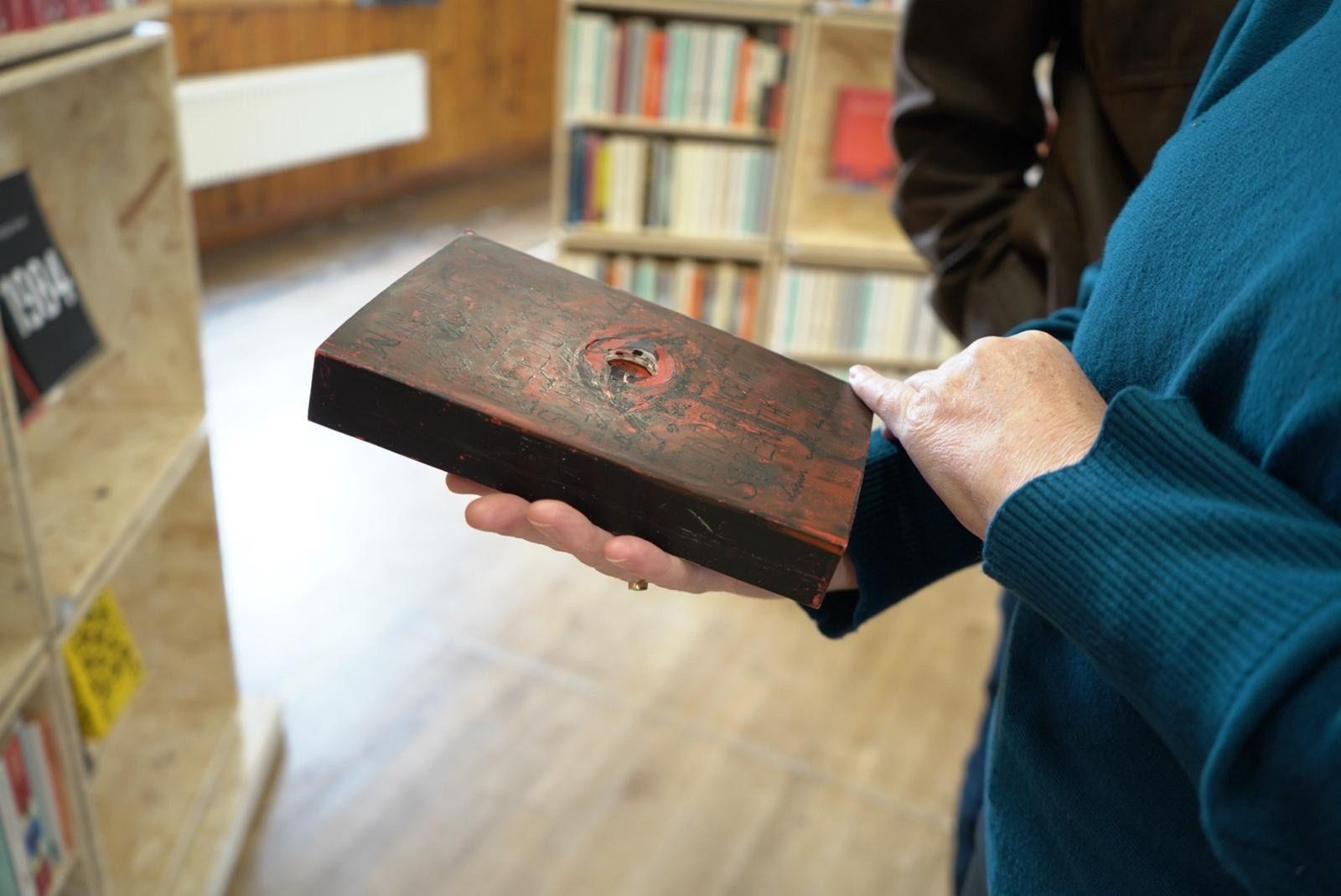 A copy of Nineteen Eighty-Four with an eye on the front cover