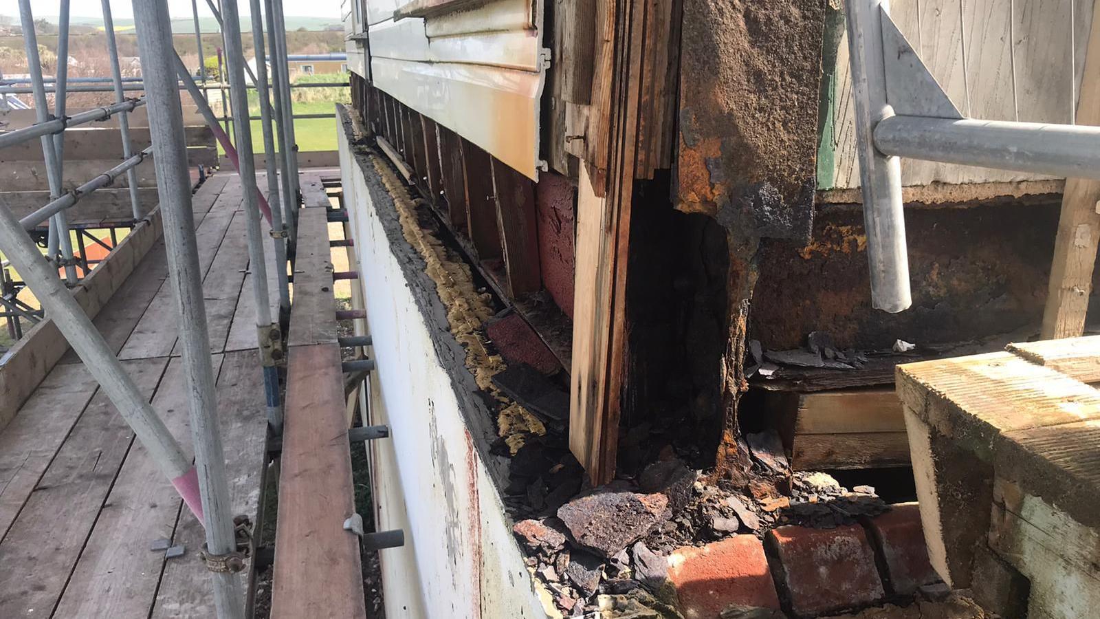 damaged timbers and steel at the Newhaven and Seaford Sailing Club