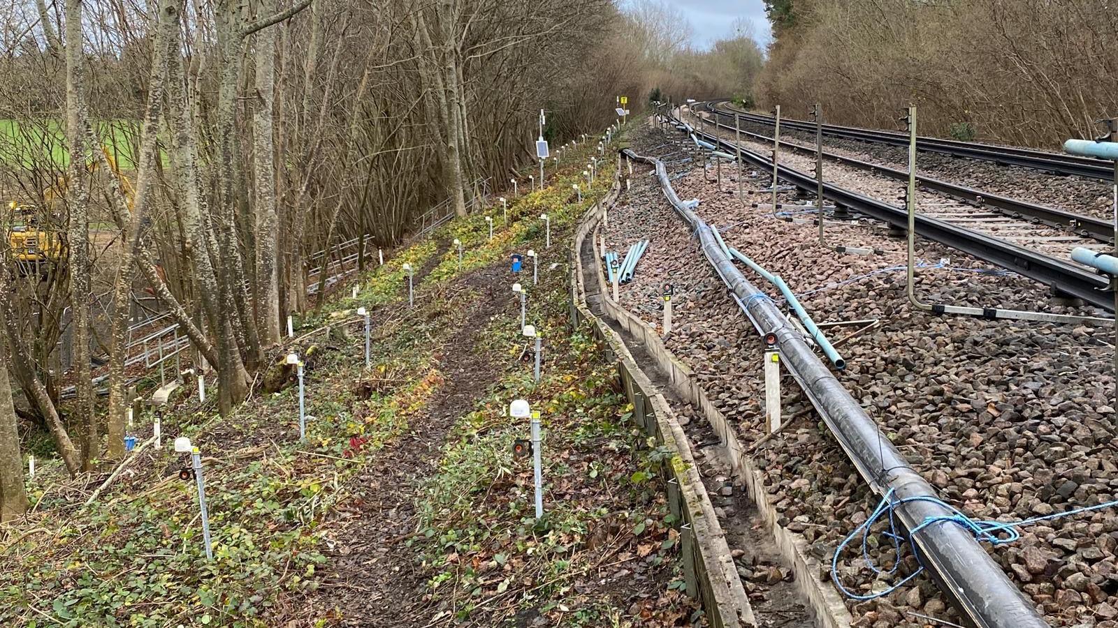 A image from the top of the embankment where the landslip has occurred.