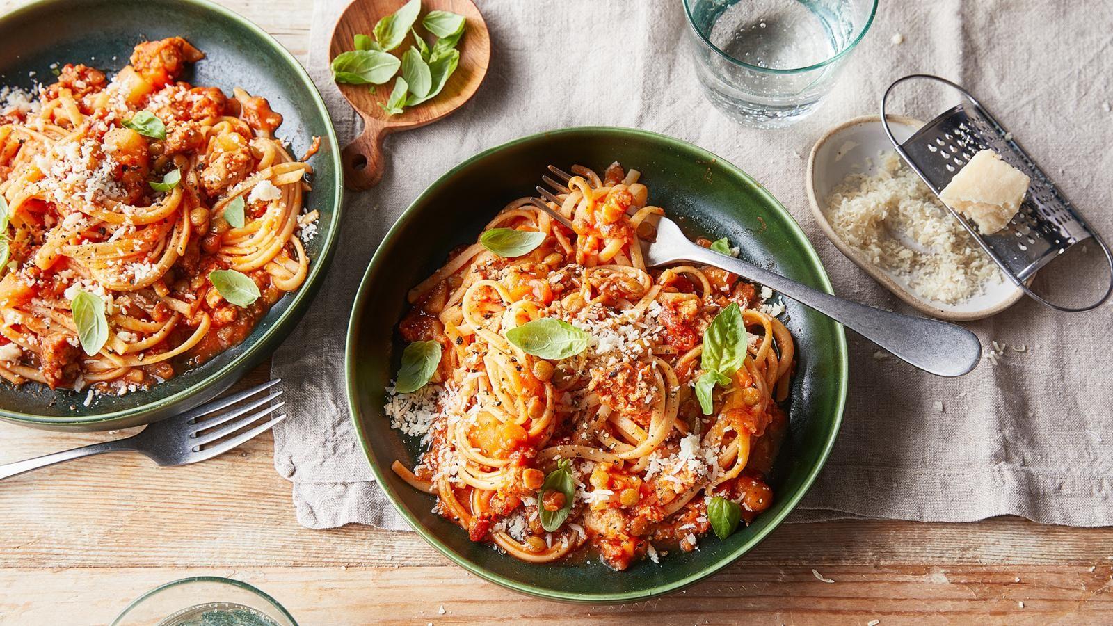 Rich sausage and lentil ragu