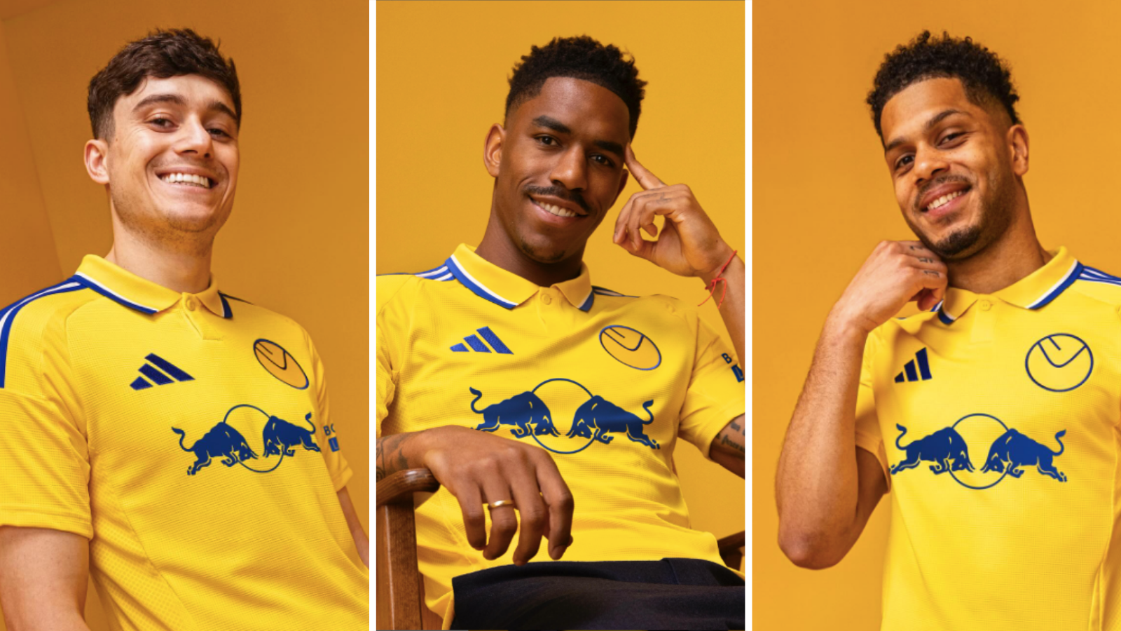 Dan James, Junior Firpo and Georginio Rutter model new Leeds away kit.