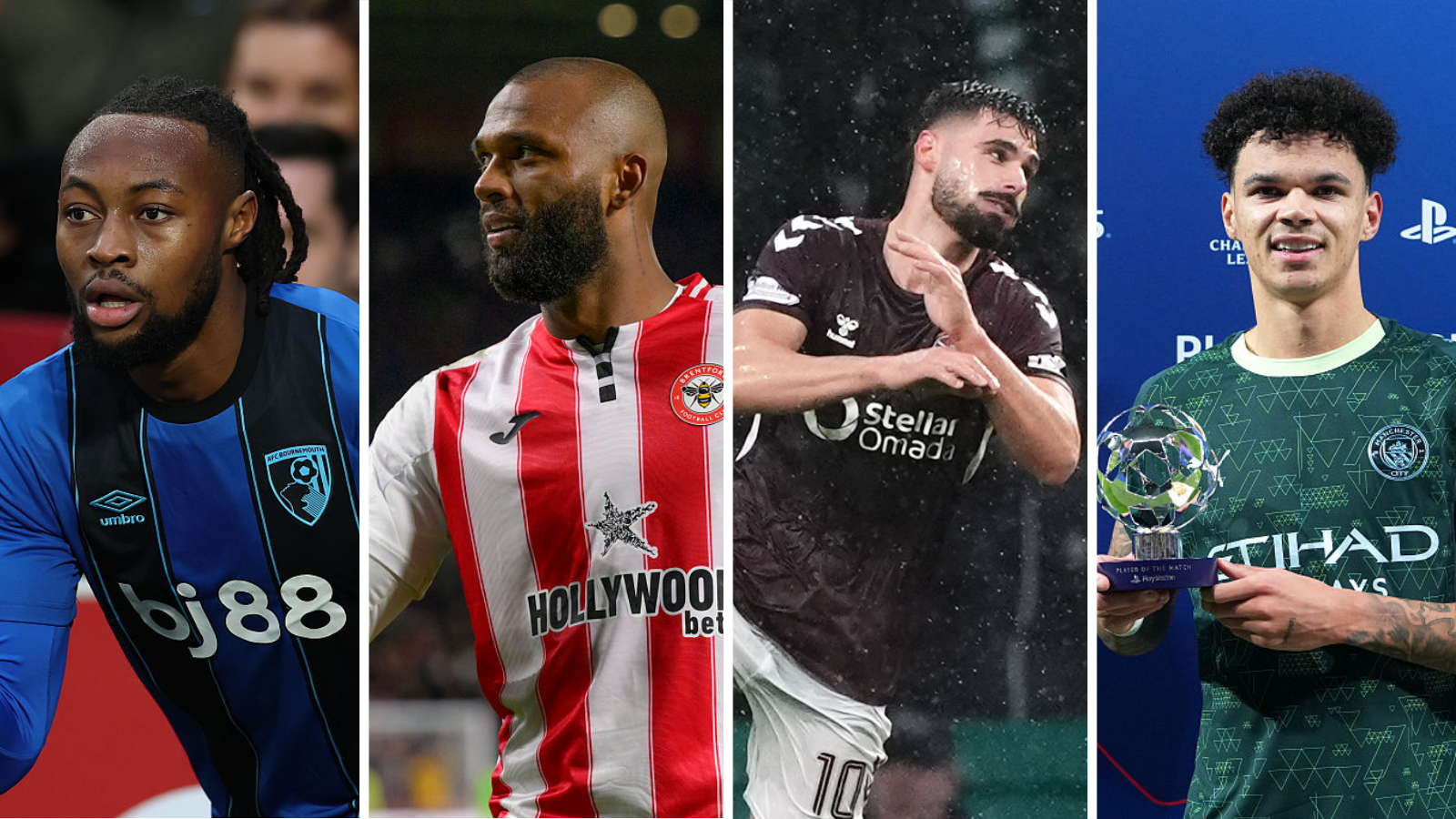 Antoine Semenyo, Igor Thiago, Claudio Braga and Nico O'Reilly