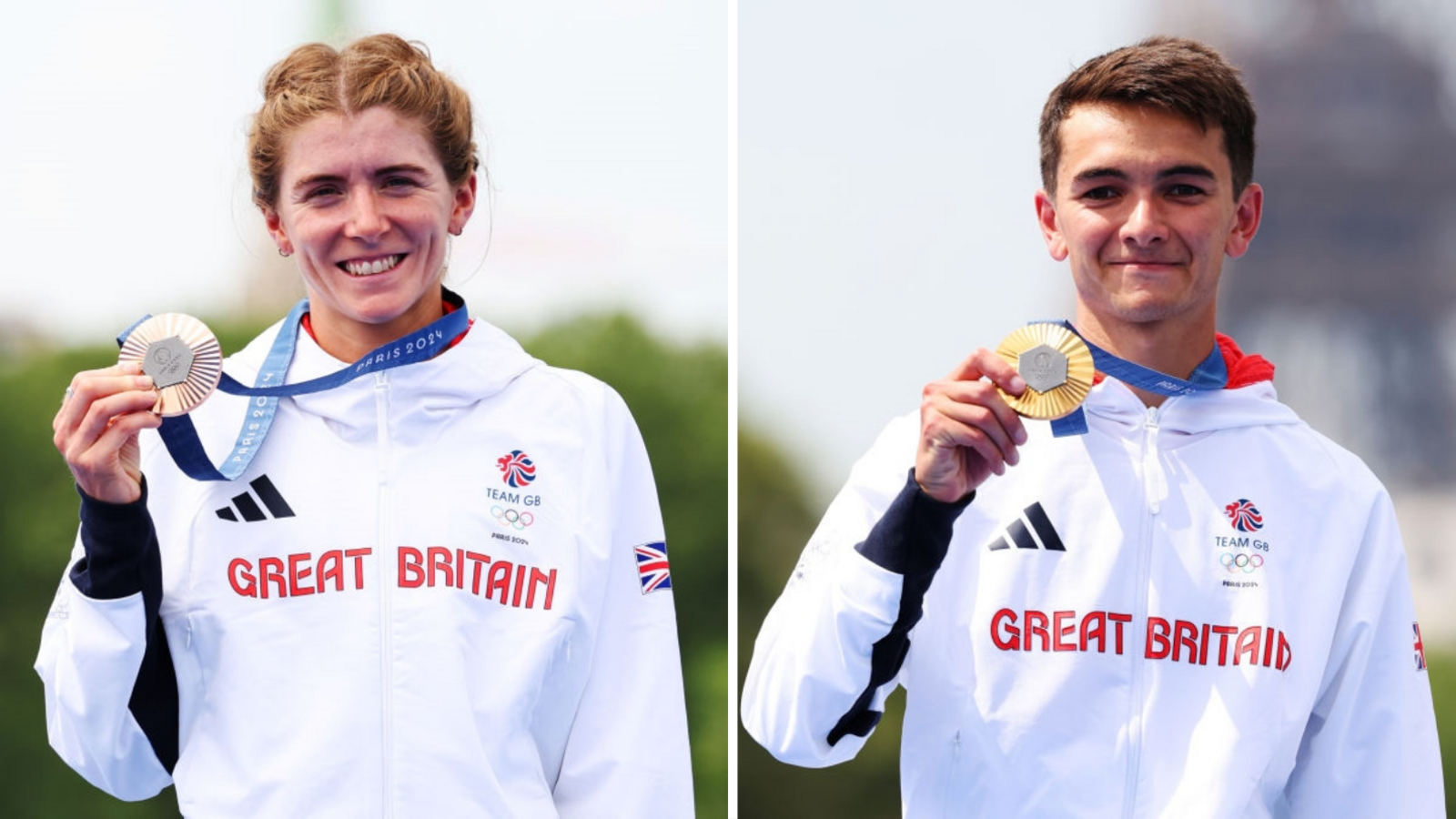 Beth Potter and Alex Yee with their Olympic medals