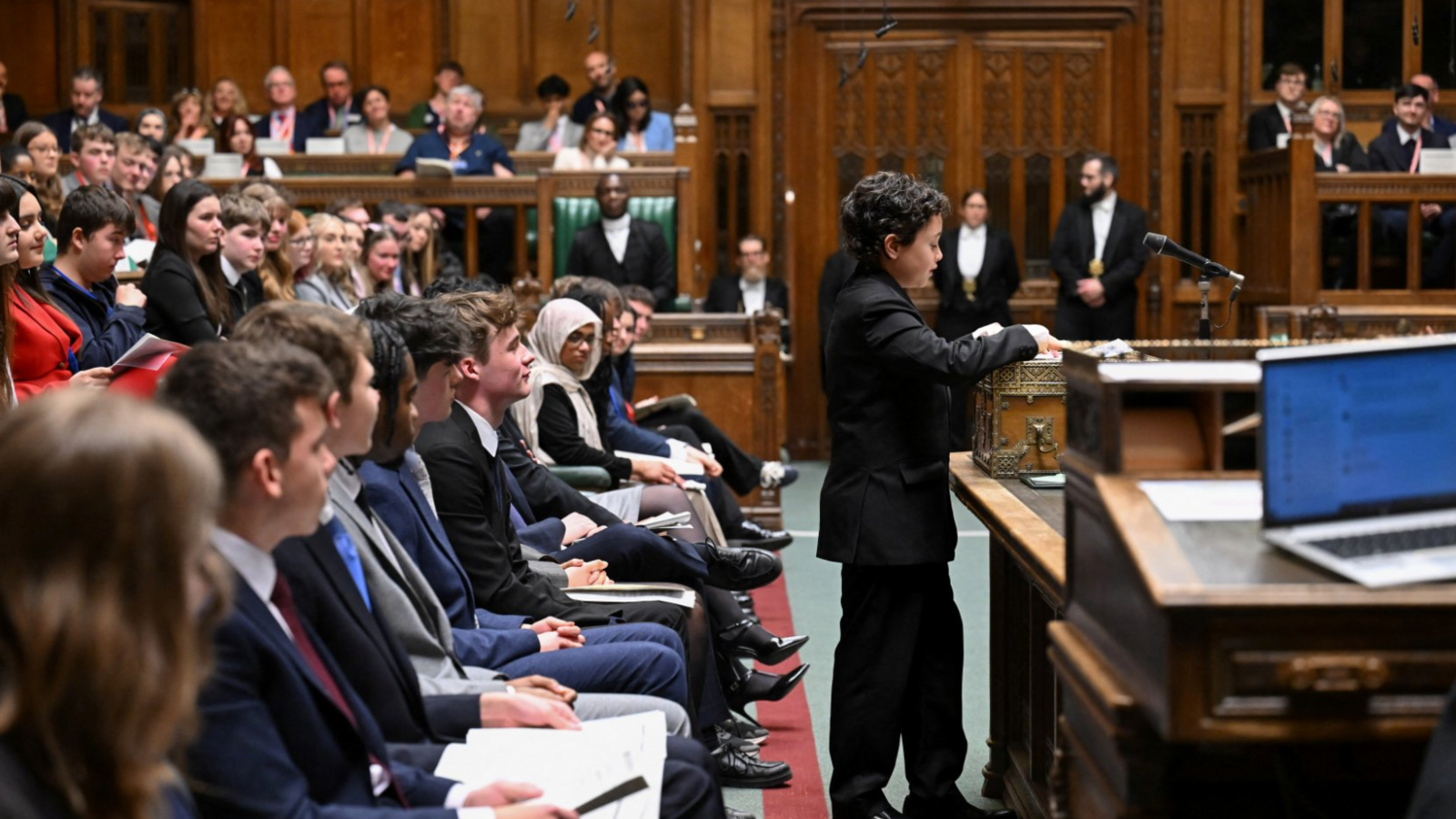 10-year-old Owen delivers a speech in the House of Commons.