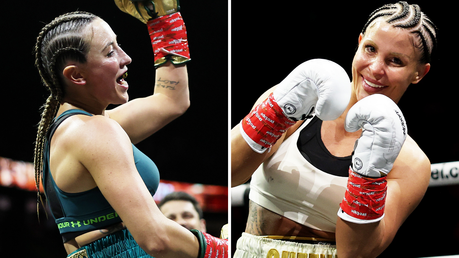 Jae Jones and Sheena Bathory celebrating wins in the ring