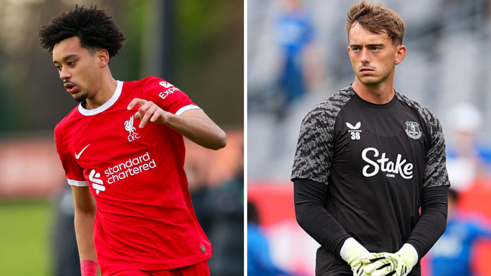 Calum Scanlon yn chwarae i Lerpwl a Nathan Tyrer yn chwarae i Everton