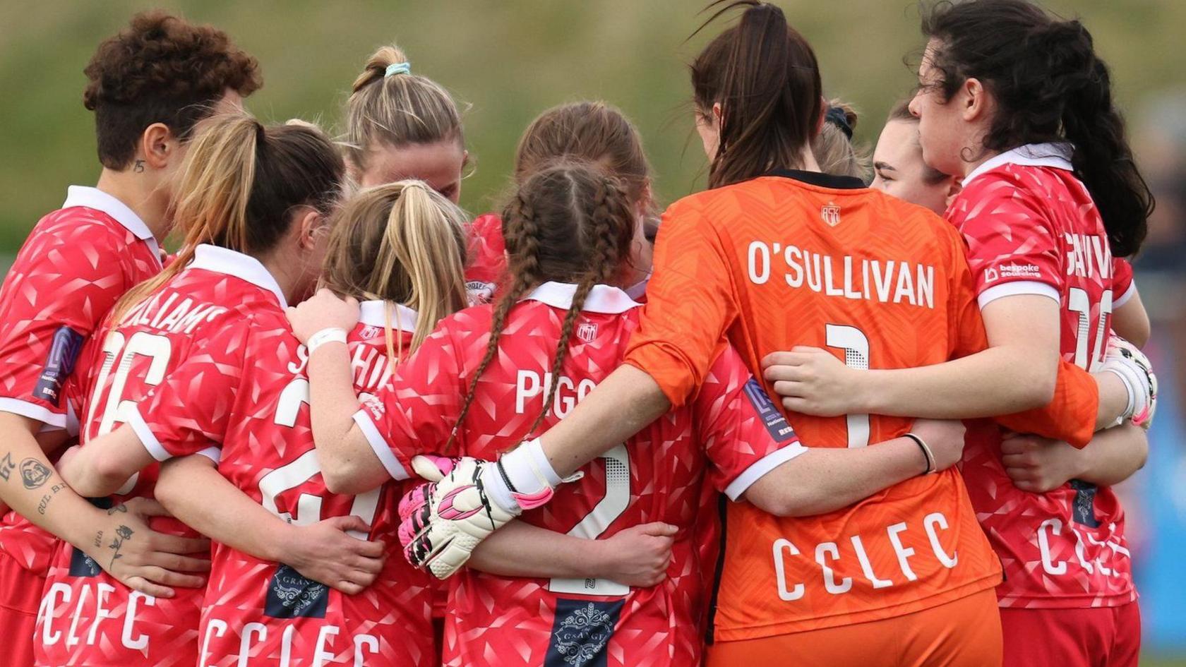 Cardiff City Ladies in a huddle