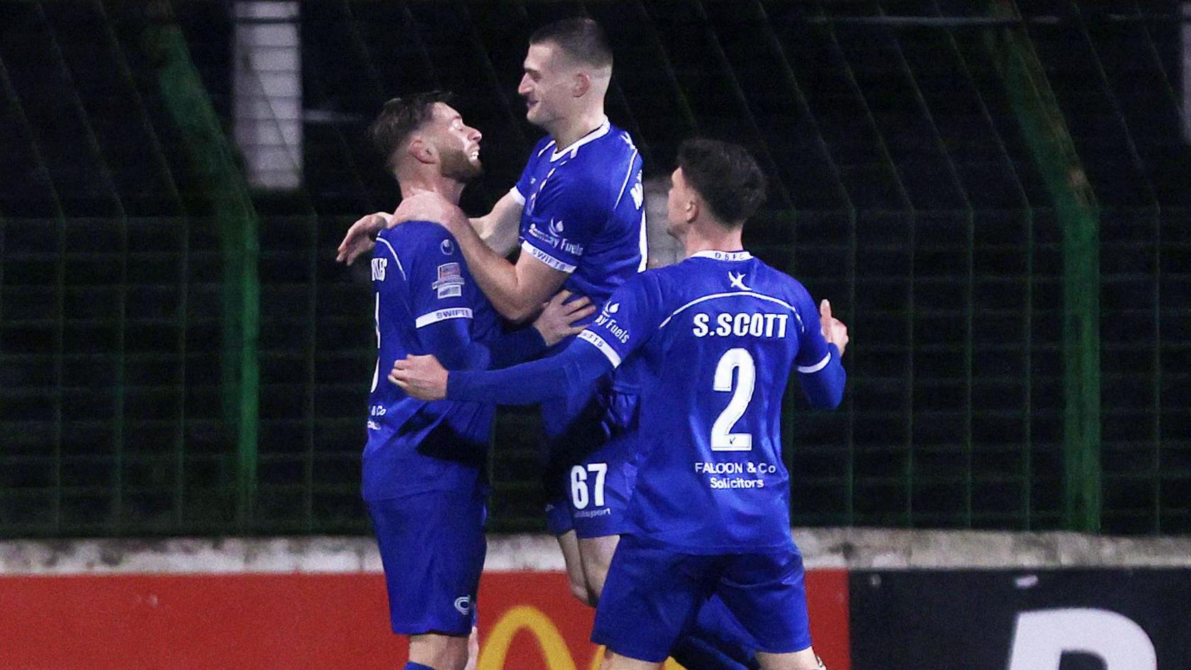 Dungannon Swifts players celebrate own goal