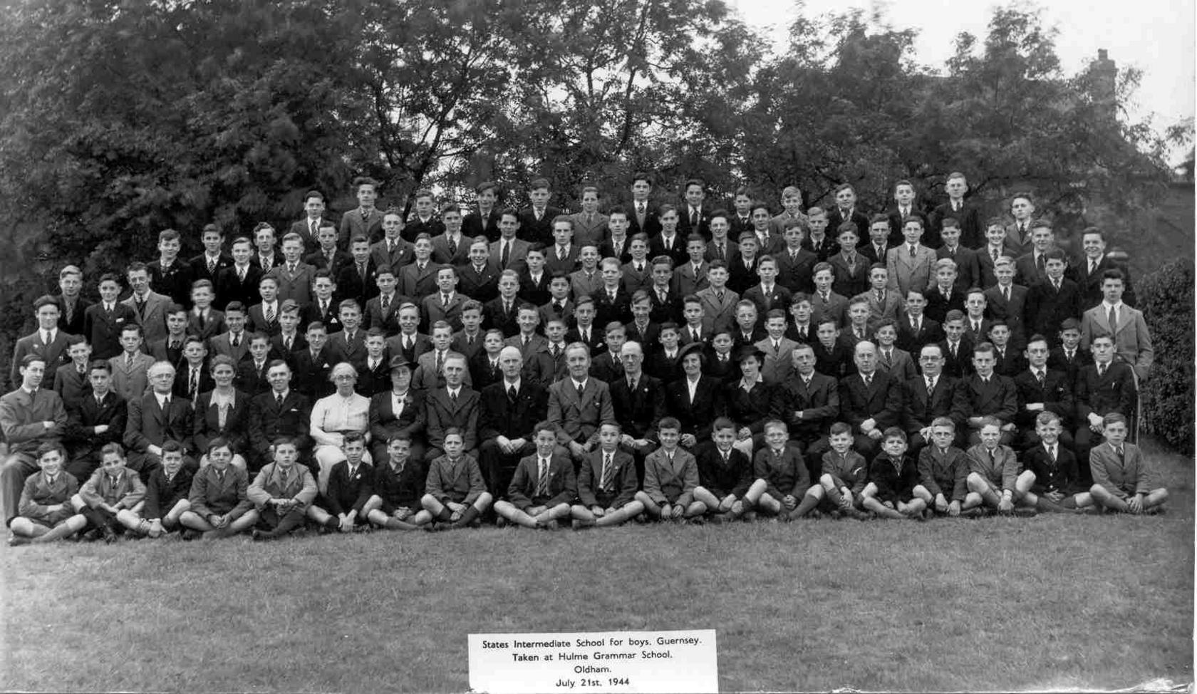 A school photo of the States Intermediate School while at Hulme Grammar in Oldham. Taken on 21st July 1944