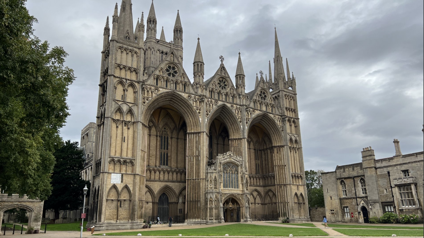 External view of the main entrance to Peterborough Cathedral