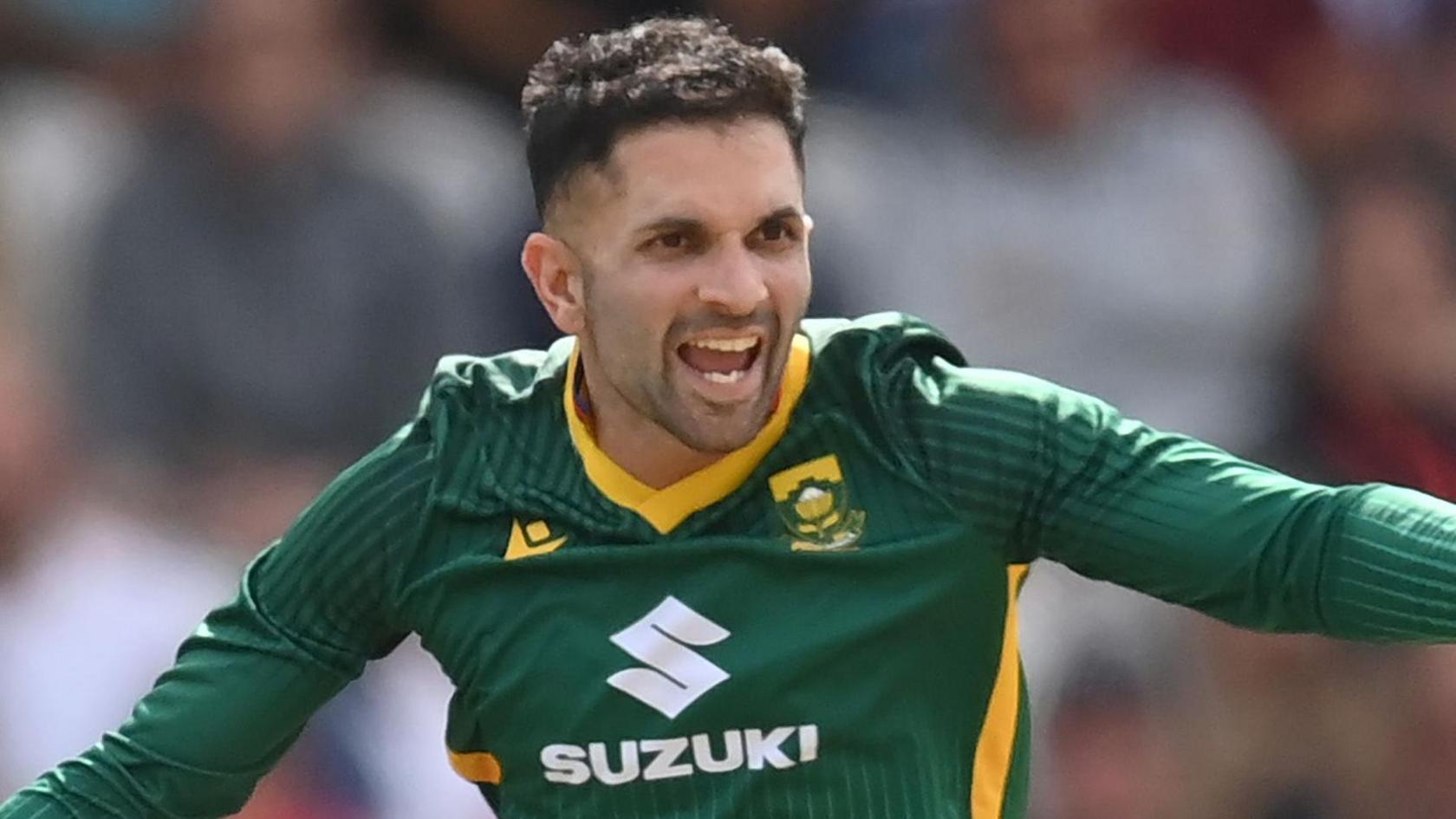 New Leicestershire bowler Keshav Maharaj playing cricket for South Africa