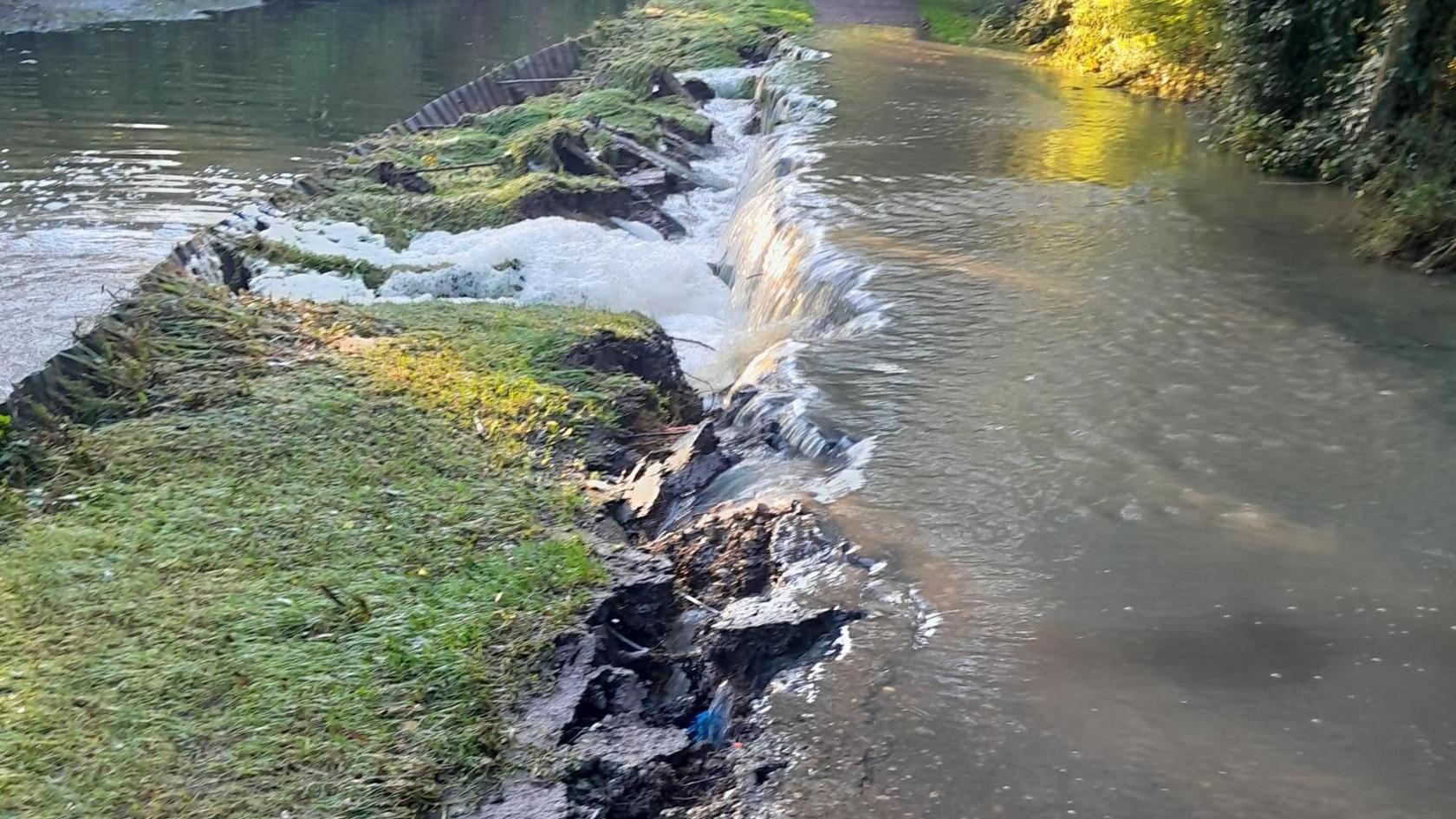 Grand Union Canal bank, in Leicester, was washed away in floods during last winter