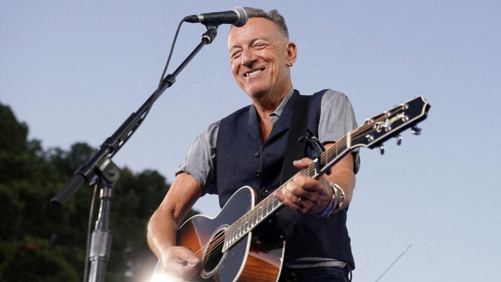 Bruce Springsteen on stage during a rally for Democratic presidential nominee U.S. Vice President Kamala Harris in Atlanta, in Georgia, U.S., October 24, 2024
