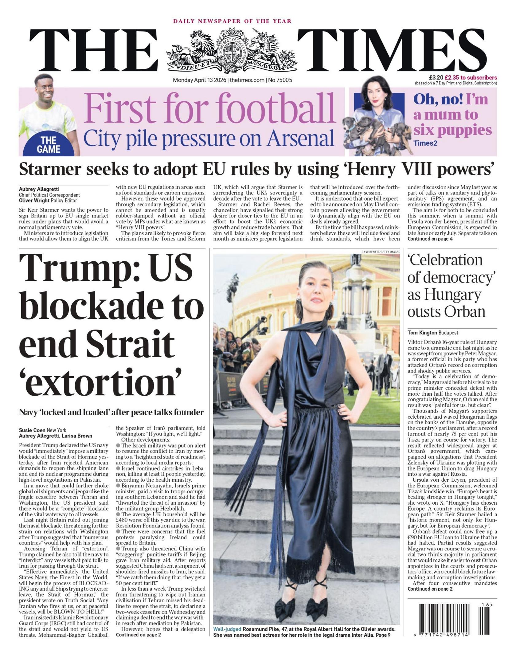 “Trump: Bllokada amerikane për t’i dhënë fund ‘zhvatjes’ së Ngushticës”, thuhet në titullin kryesor të gazetës Times.